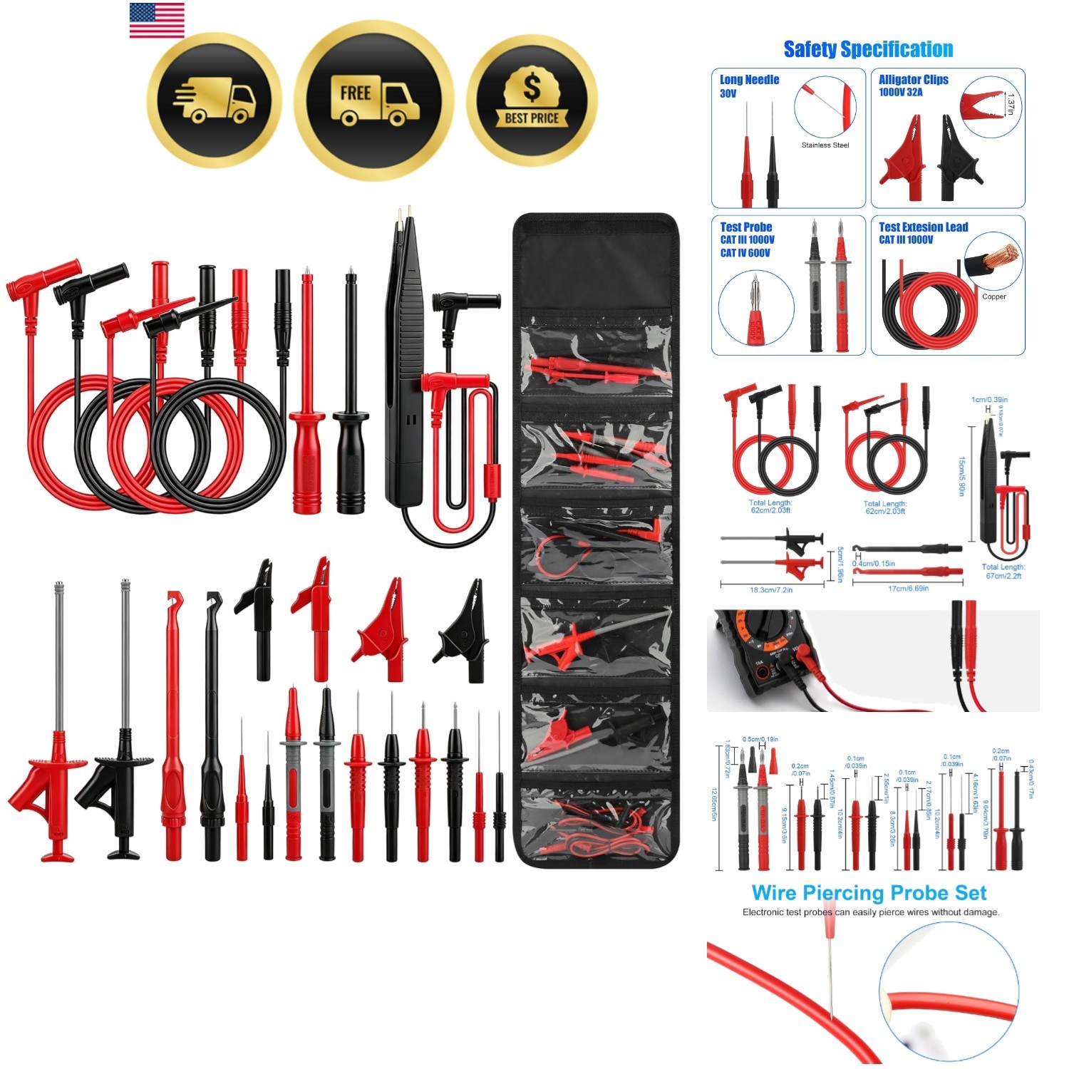 25PCS Silicone Multimeter  Leads Kit: Replaceable Wire Piercing Probes,  Hook...