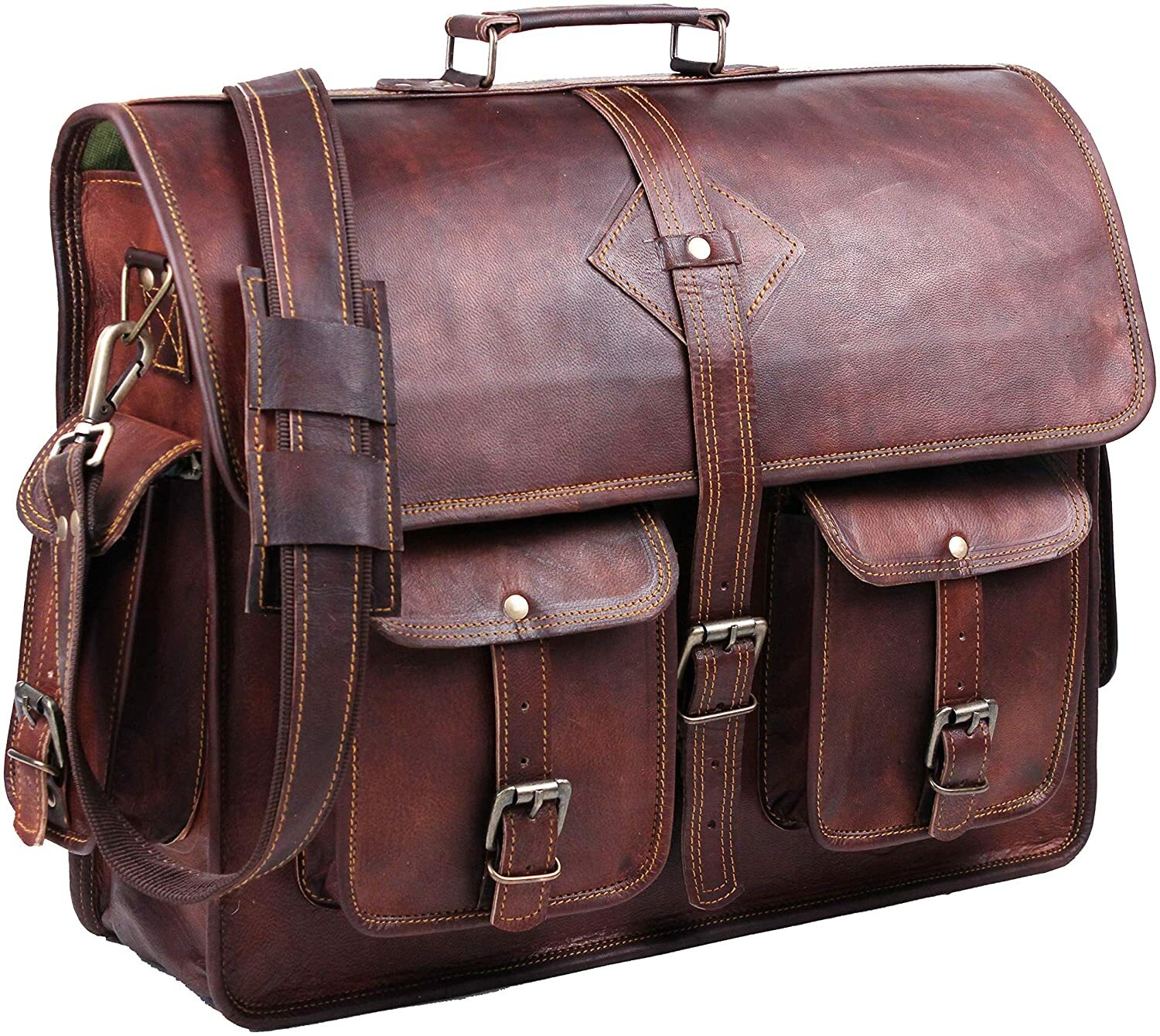 Men's Rare Goat Leather Vintage Laptop Messenger Handmade Briefcase Bag Satchel