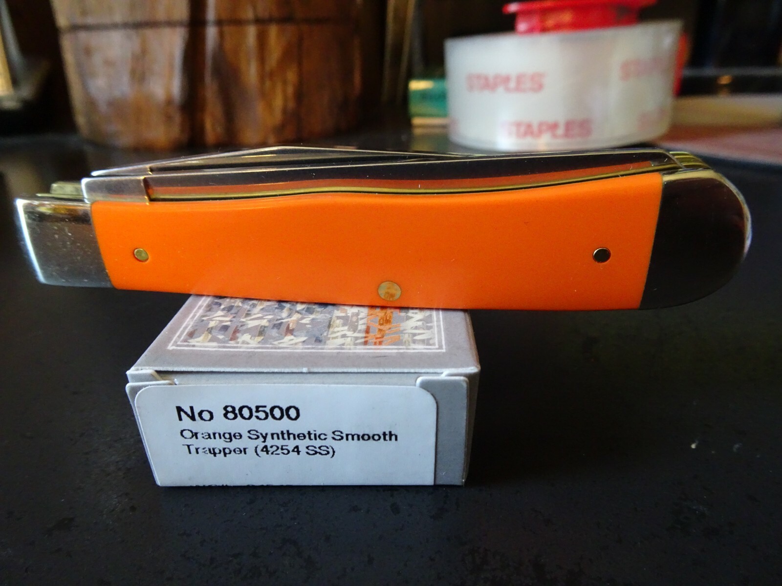 CASE XX 3.5" ORANGE MINI TRAPPER SYNTHETIC HANDLE POCKET KNIFE 2- TRU-SHARP BL