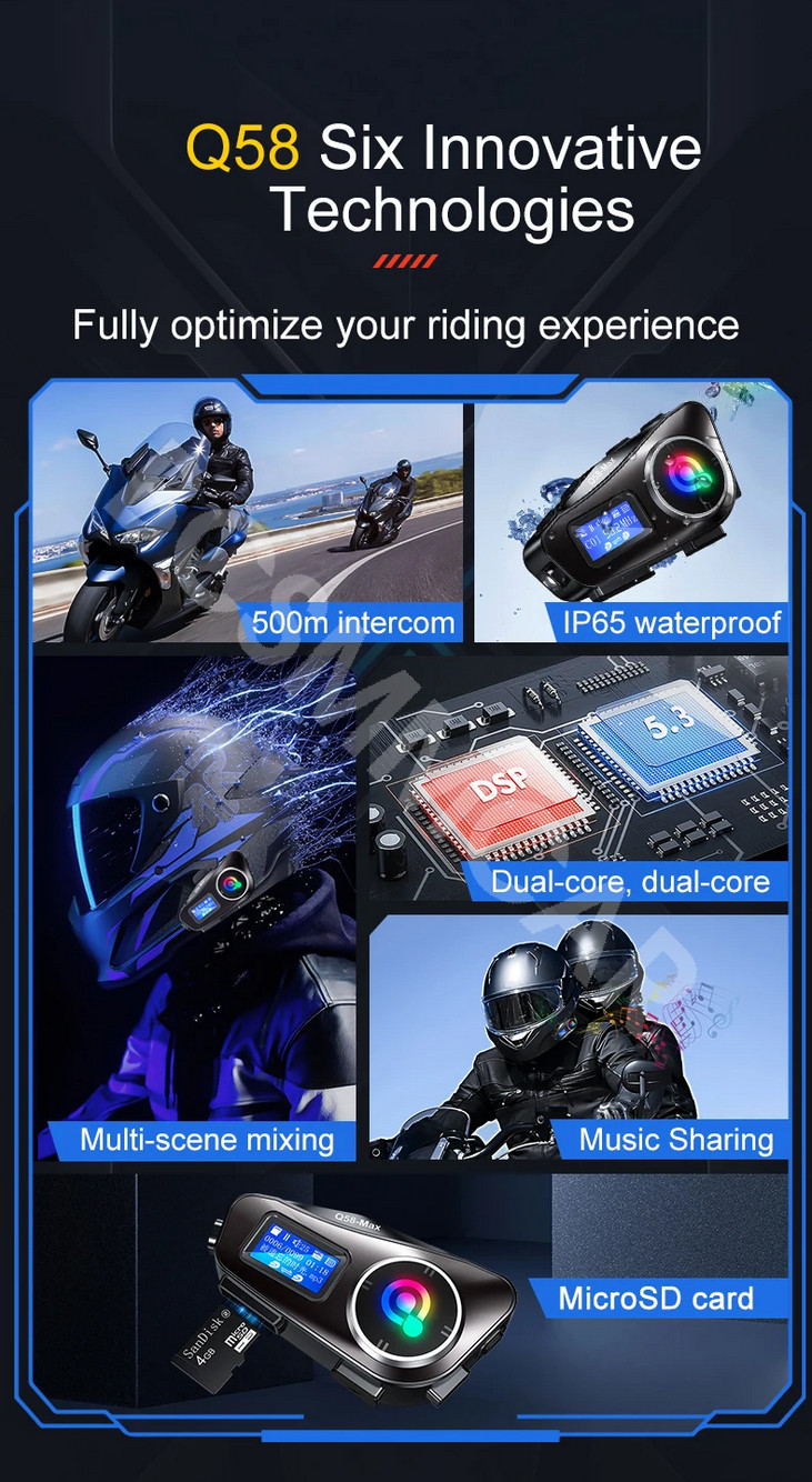 Motorcycle Intercom Helmet Bluetooth Headset Earphone Waterproof For Android/iOS