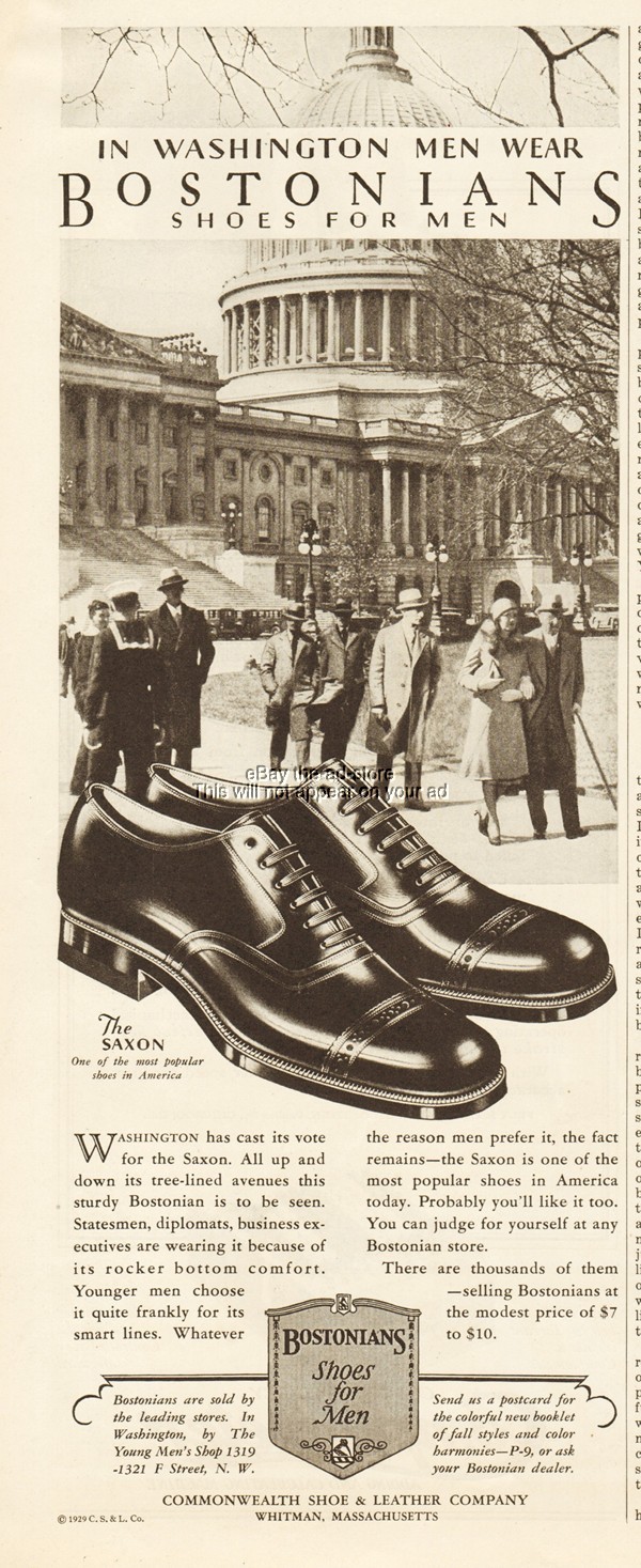 1929 Commonwealth Shoe Leather Whitman MA United States Capitol Photo Ad