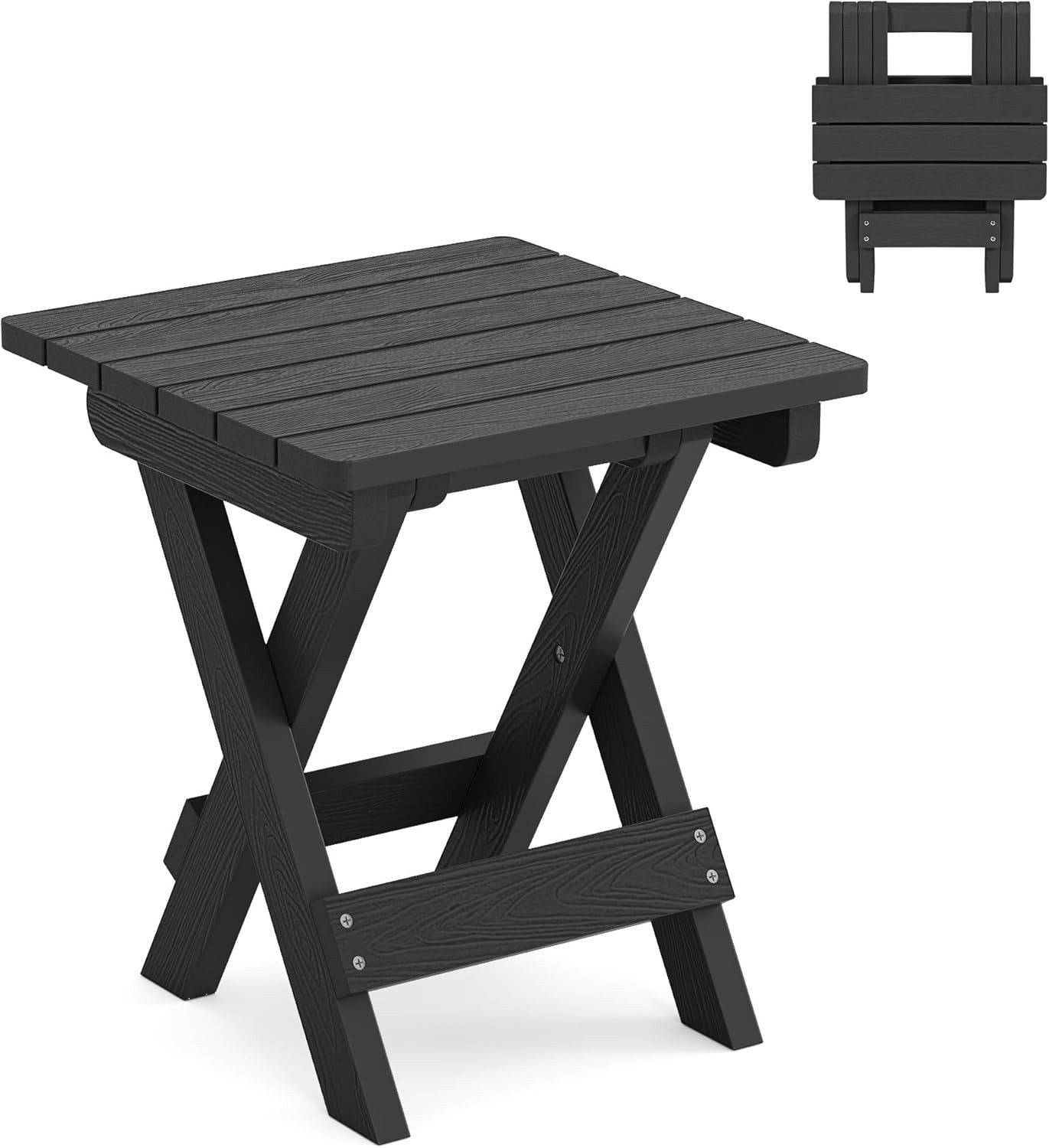 Small Outdoor Folding Side Table, Portable 14 Inch Height, Black