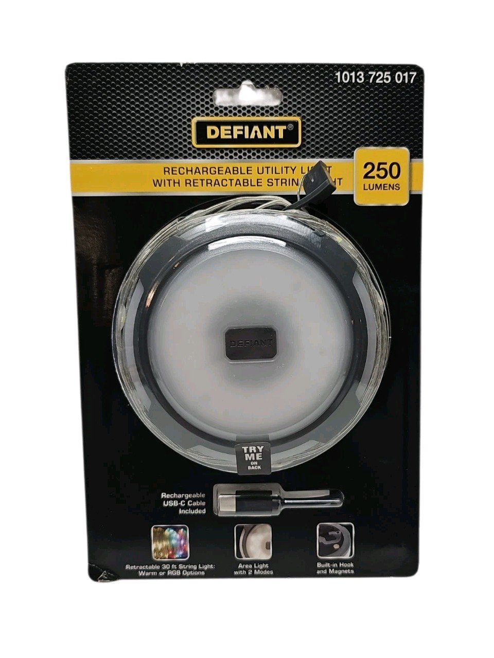 Defiant 250 Lumens Rechargeable Camping Lantern w/ 30ft String Lights New