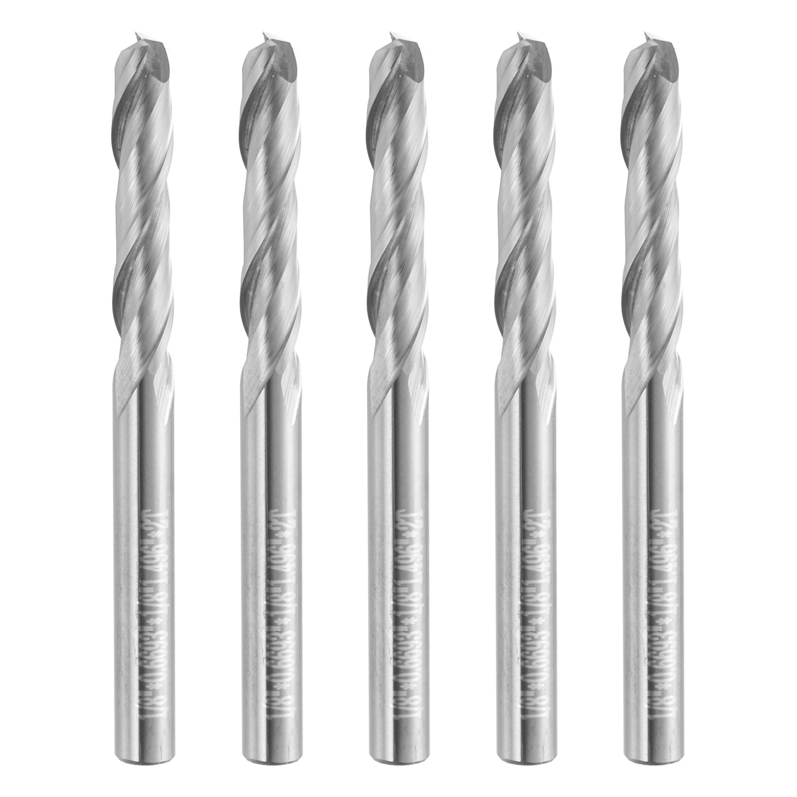 5pcs Spiral Router Bit 1/8"x1/8"x43/64"x1-1/2" 2 Flutes 30 Degree Helix HRC44-46
