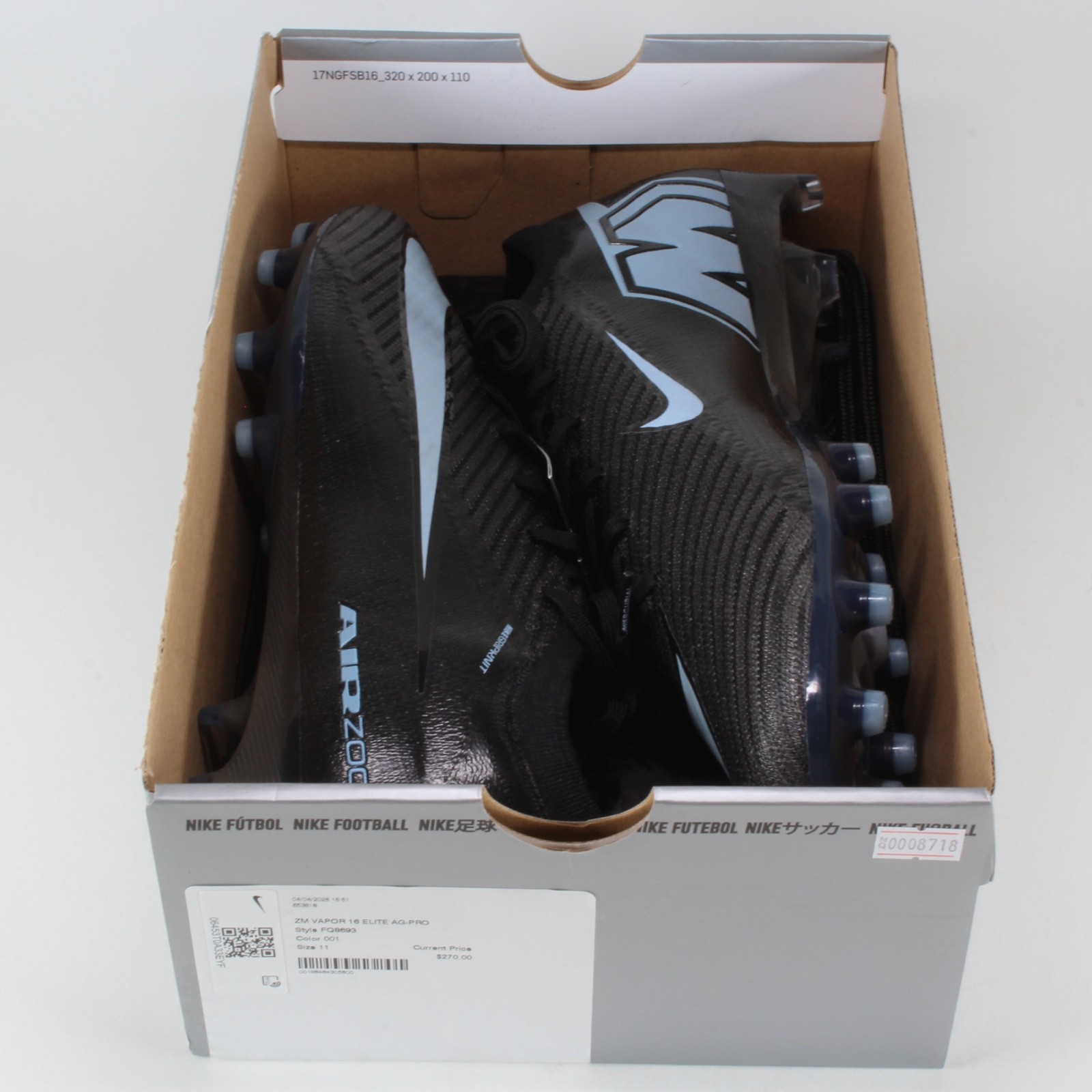 Nike Zoom Vapor 16 Elite AG-Pro 'Shadow Pack' FQ8693-001 Men's Size 11 Cleats