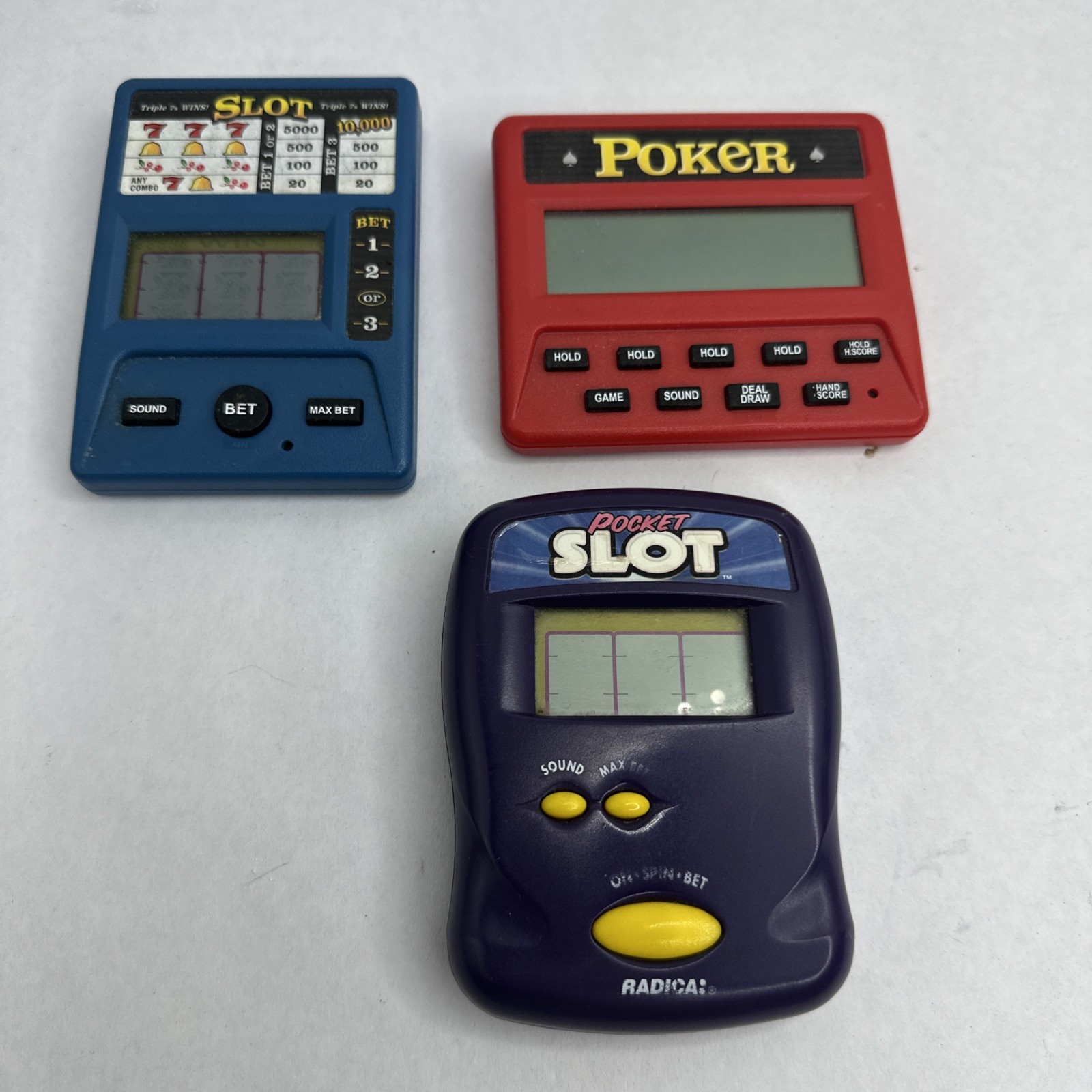 Radica Pocket Slot, Poker Poker And Slots  Handheld GamesLot Of 3 Works