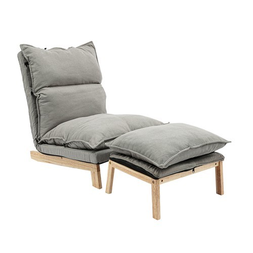 Grey Lounge Chair Single Lazy Sofa Leisure Balcony Adjustable Recliner USA US