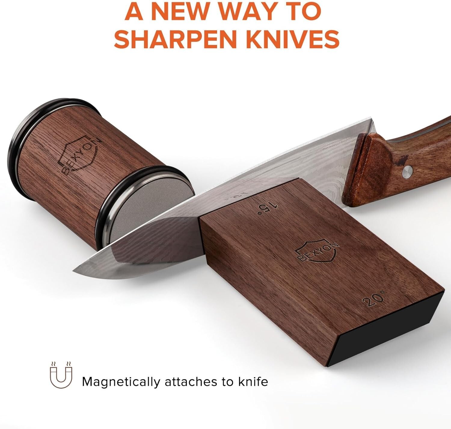 Bexyon Walnut Rolling Knife Sharpener with Industry Diamonds and Ceramic Discs