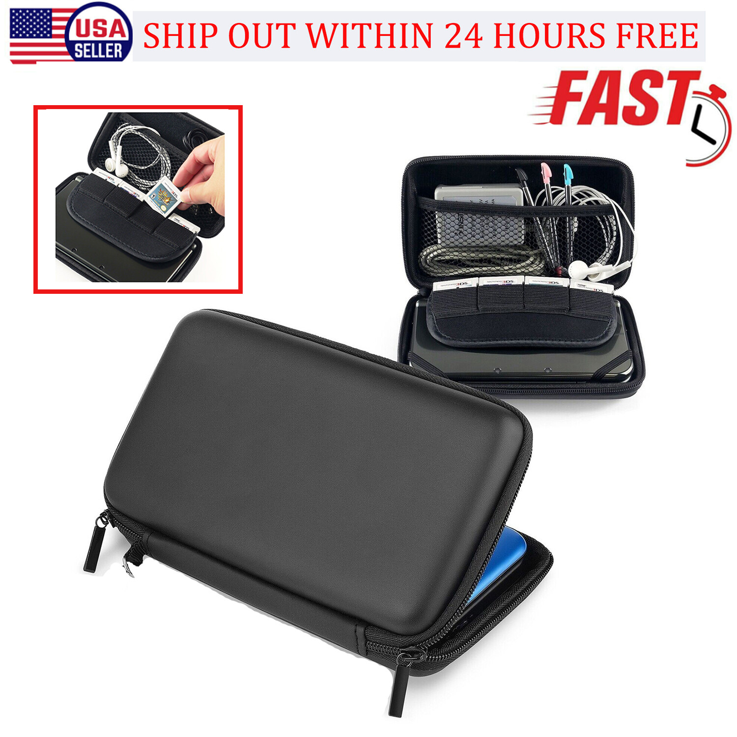 Black EVA Travel Carrying Case Protective Pouch For Nintend New 2DS XL 3DS LL