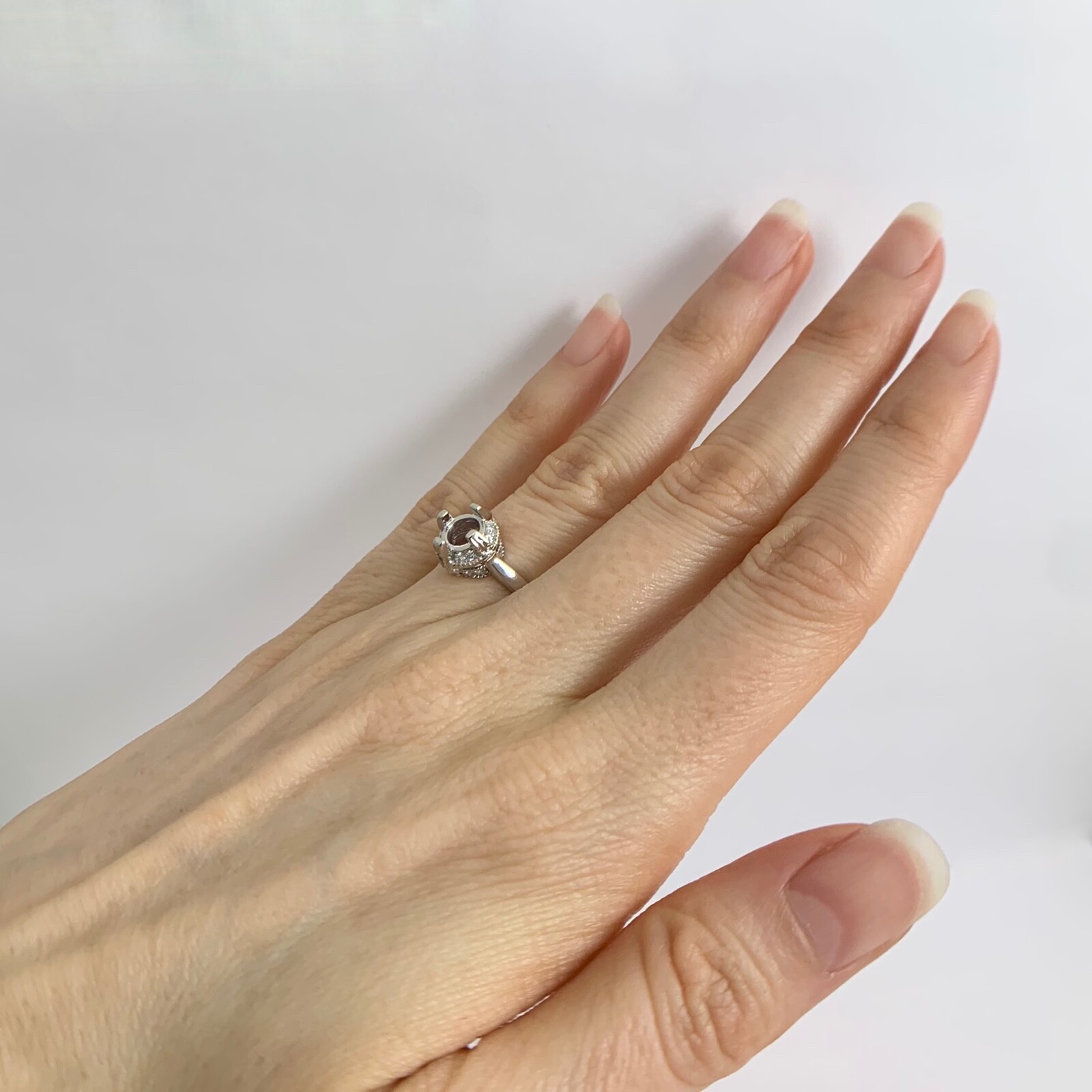 Round Pave Milgrain Diamond Engagement Ring Setting Mounting Platinum .24 CTW