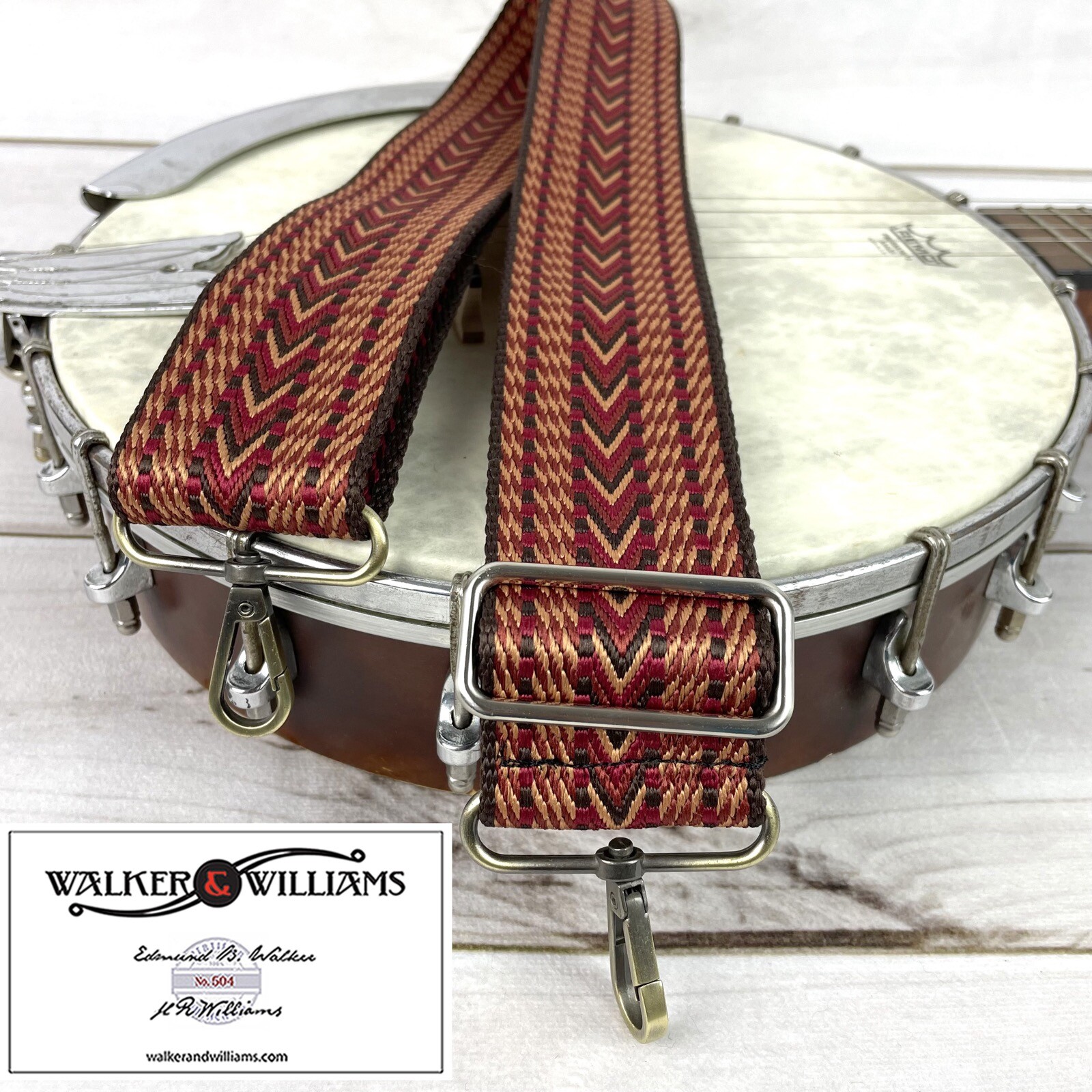Walker And Williams HBAN-34 Vintage Style Earthy Reds Woven Cotton Banjo Strap