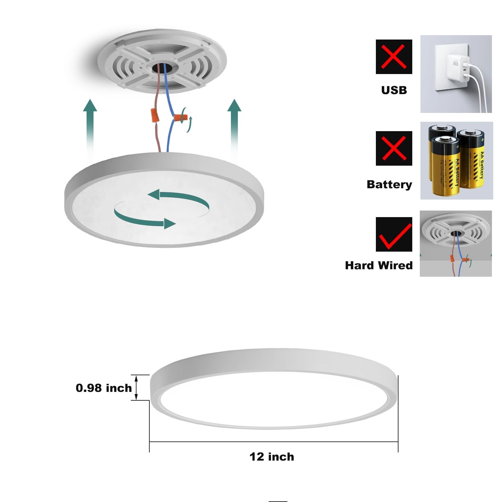 12 Inch Motion Sensor Ceiling Light Indoor Wired, LED Motion Sensor Light Ind...
