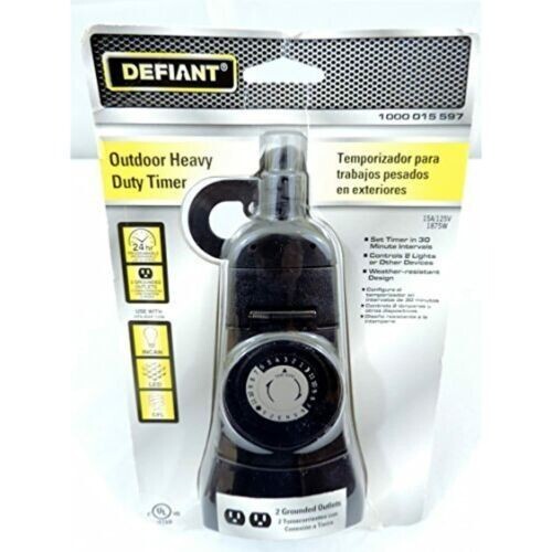 Defiant Outdoor Heavy Duty Timer w/ 2 Grounded Outlets 15A 125V - 1000 015 597