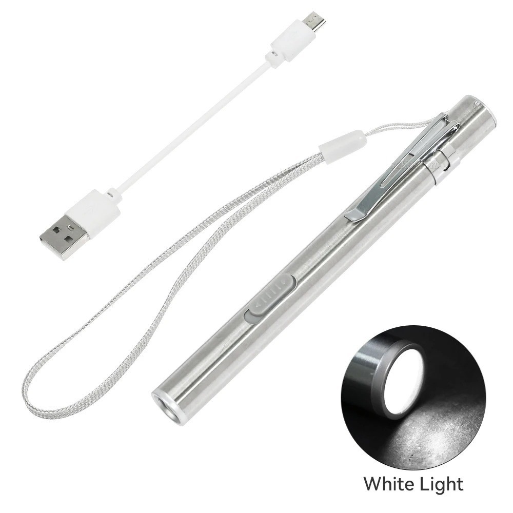 USB Rechargeable Medical Pen Light LED Flashlight with Steel Clip