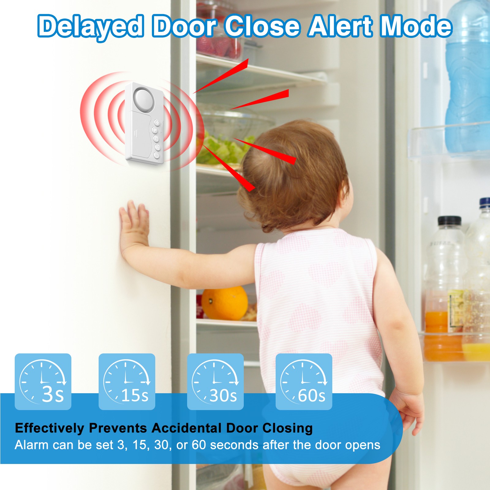 2× Adjustable Time Delay Freezer Alarm 108dB Loud 4Modes Magnetic Sensor 3Volume