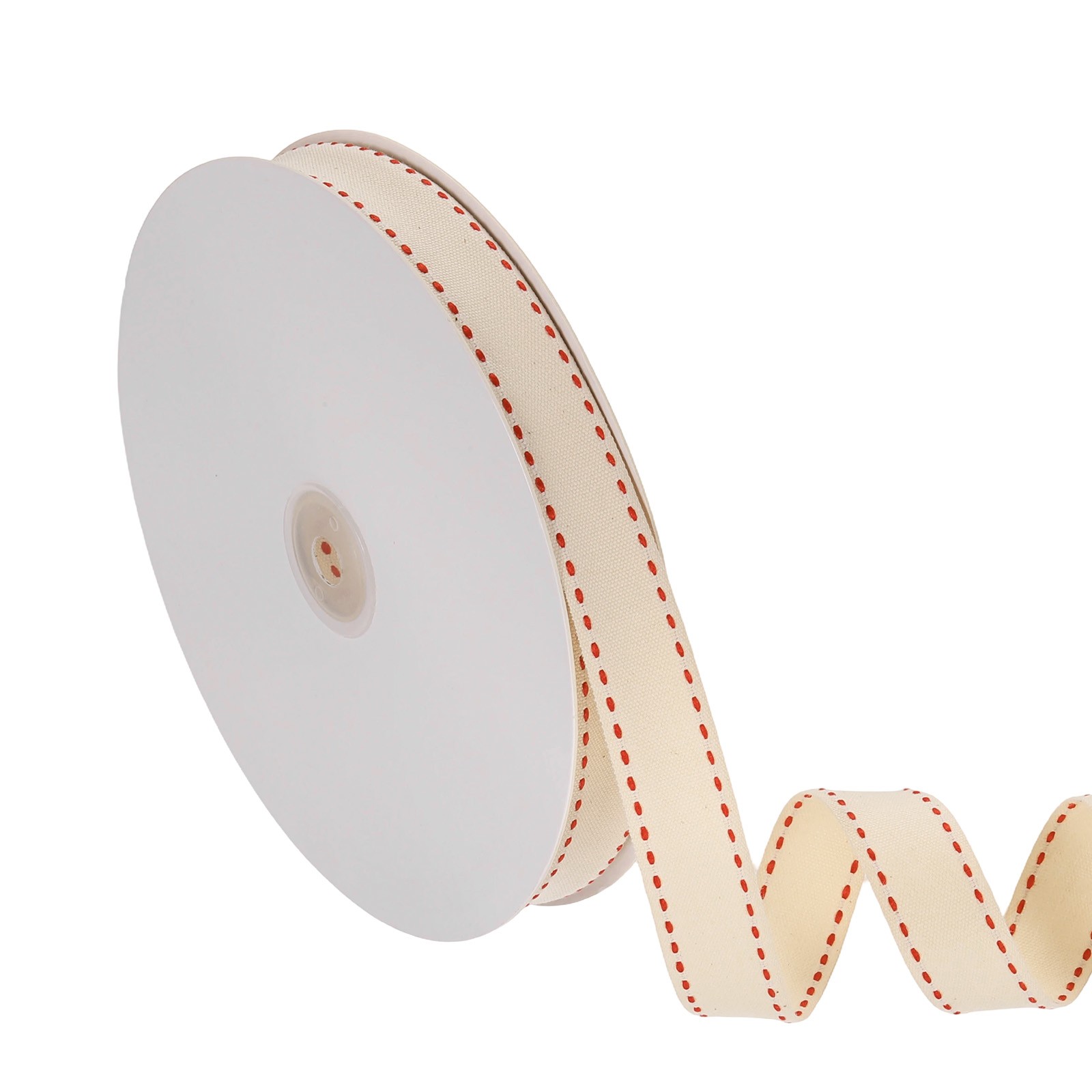 Cotton Twill Tape 1"/2.2cm 50 Yards Cotton Stitched Ribbon Red-Beige