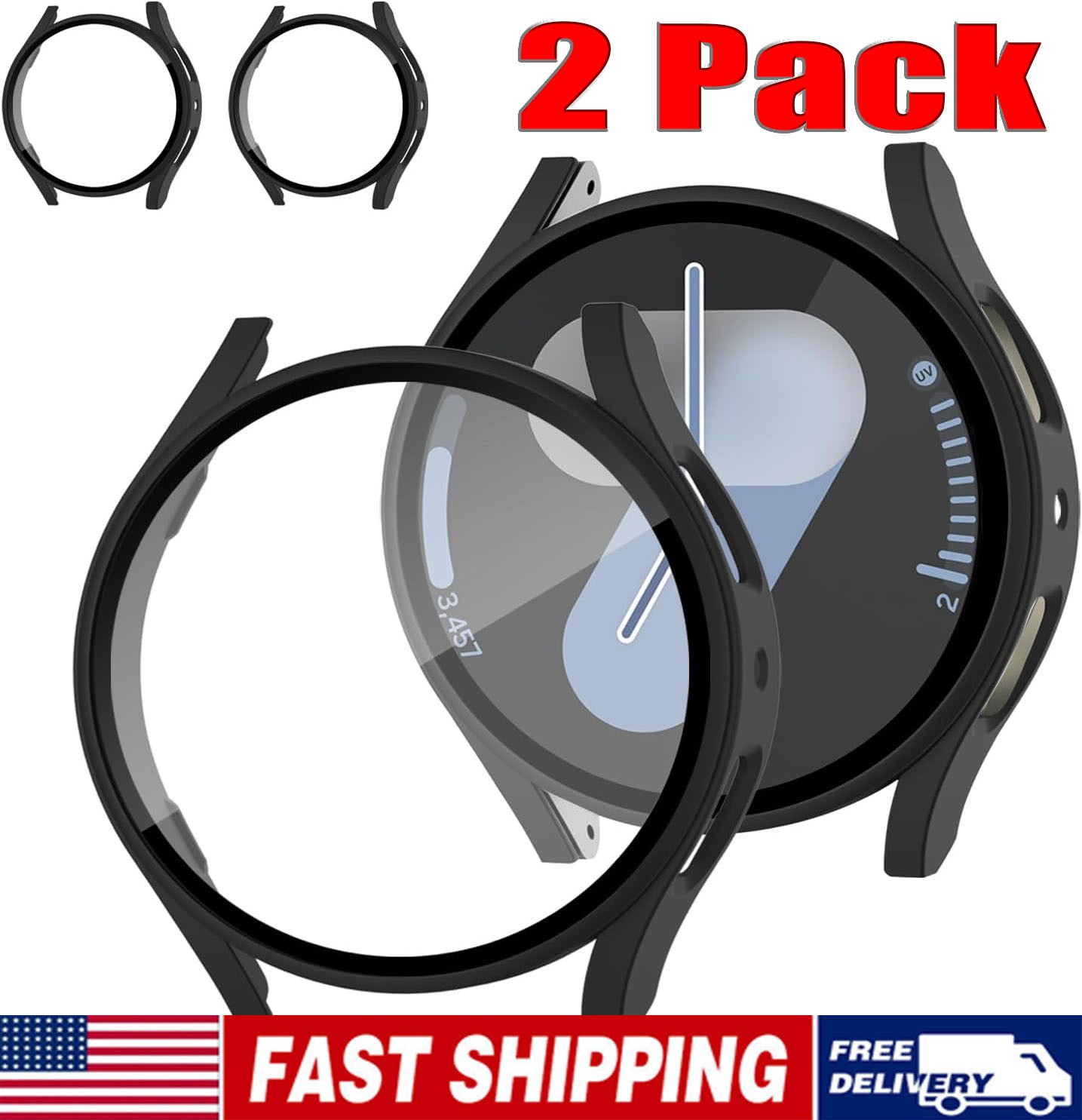 2X Samsung Galaxy Watch 4 5 6 7 40/44 Tempered Glass Protector Screen Case Cover