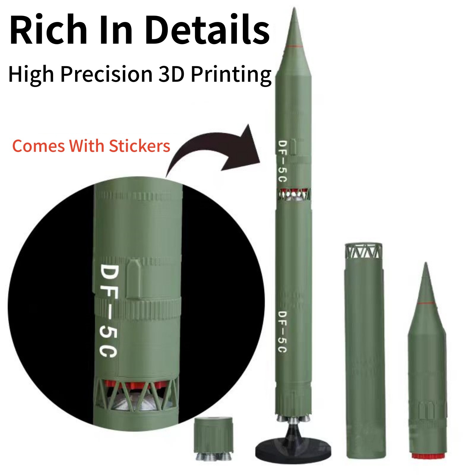 China's Dongfeng-5C Liquid-Fueled ICBM 1/72 Scale 45cm PLA Plastic Model Display