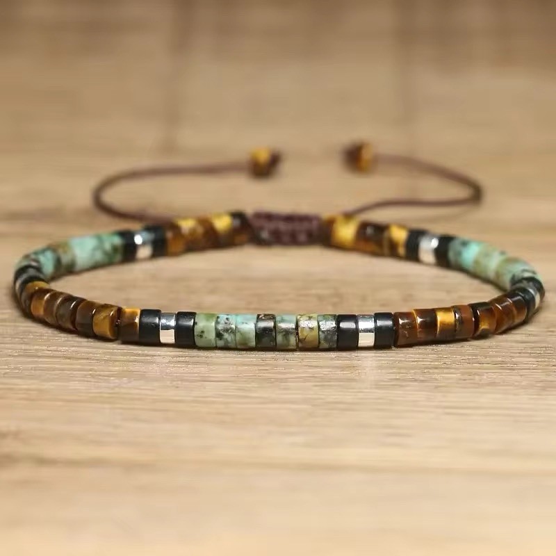 African Turquoise & Tiger Eye Healing Reiki Gemstone Bracelet Gift for Men Women