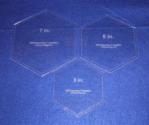 Hexagon Quilting Templates - 3 Pc Set  5", 6", 7"- Clear Acrylic 1/8" Laser Cut