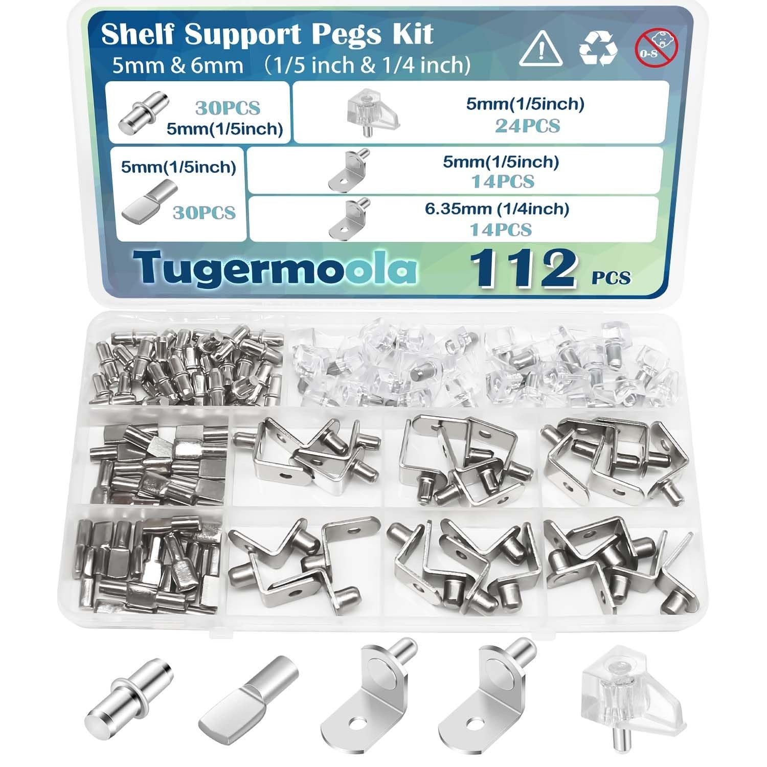 112PCS Shelf Support Pegs for Shelves Nickel Plated 5mm 6.35mm Shelf Pins Kit...