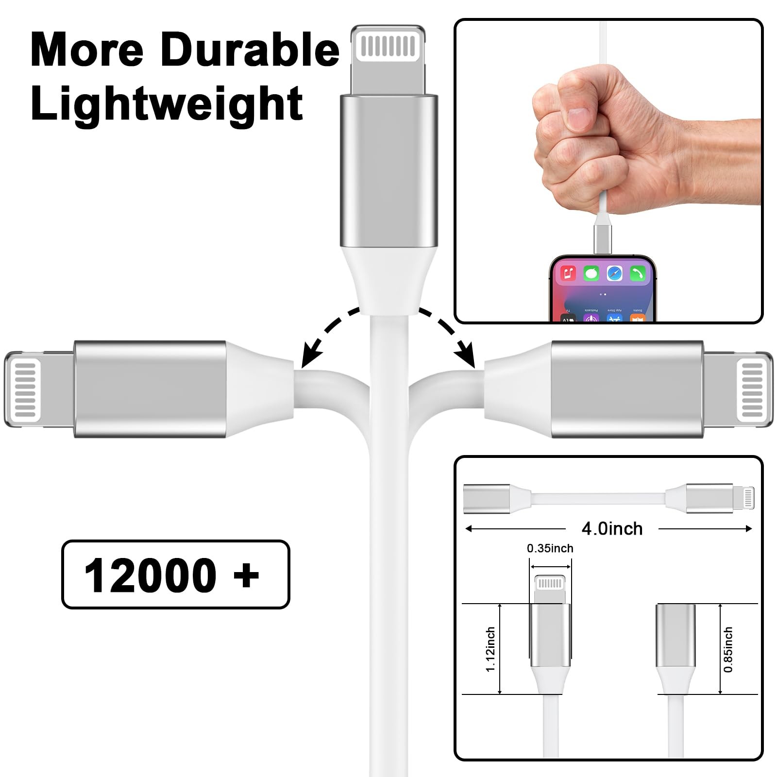 9cm Lightning Male to Lightning Female Charger Adapter,iPhone Extension Charg...