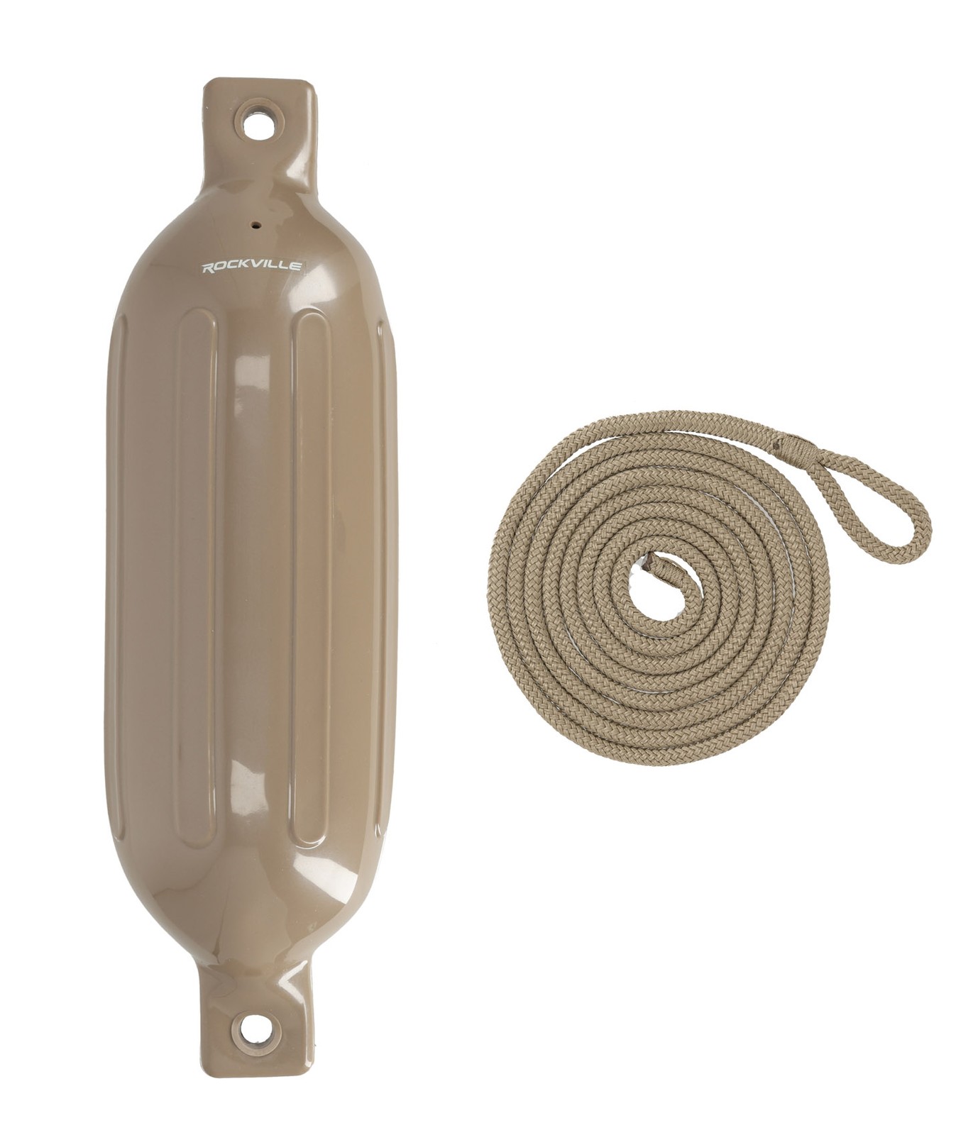 Rockville FEN165-SAND 6.5"x23" Boat Fender + 10 Foot Line Marine Bumper