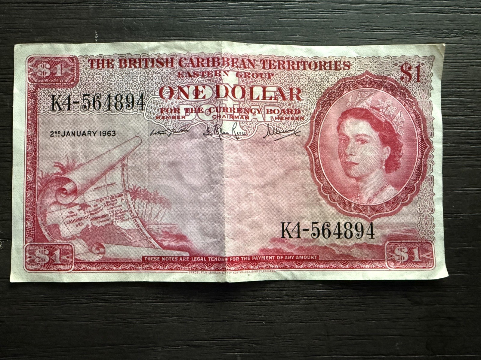BRITISH CARIBBEAN TERRITORIES P.1c-6393  1 DOLLAR 2.1.1958 PFX B3 QEII  VF 2108