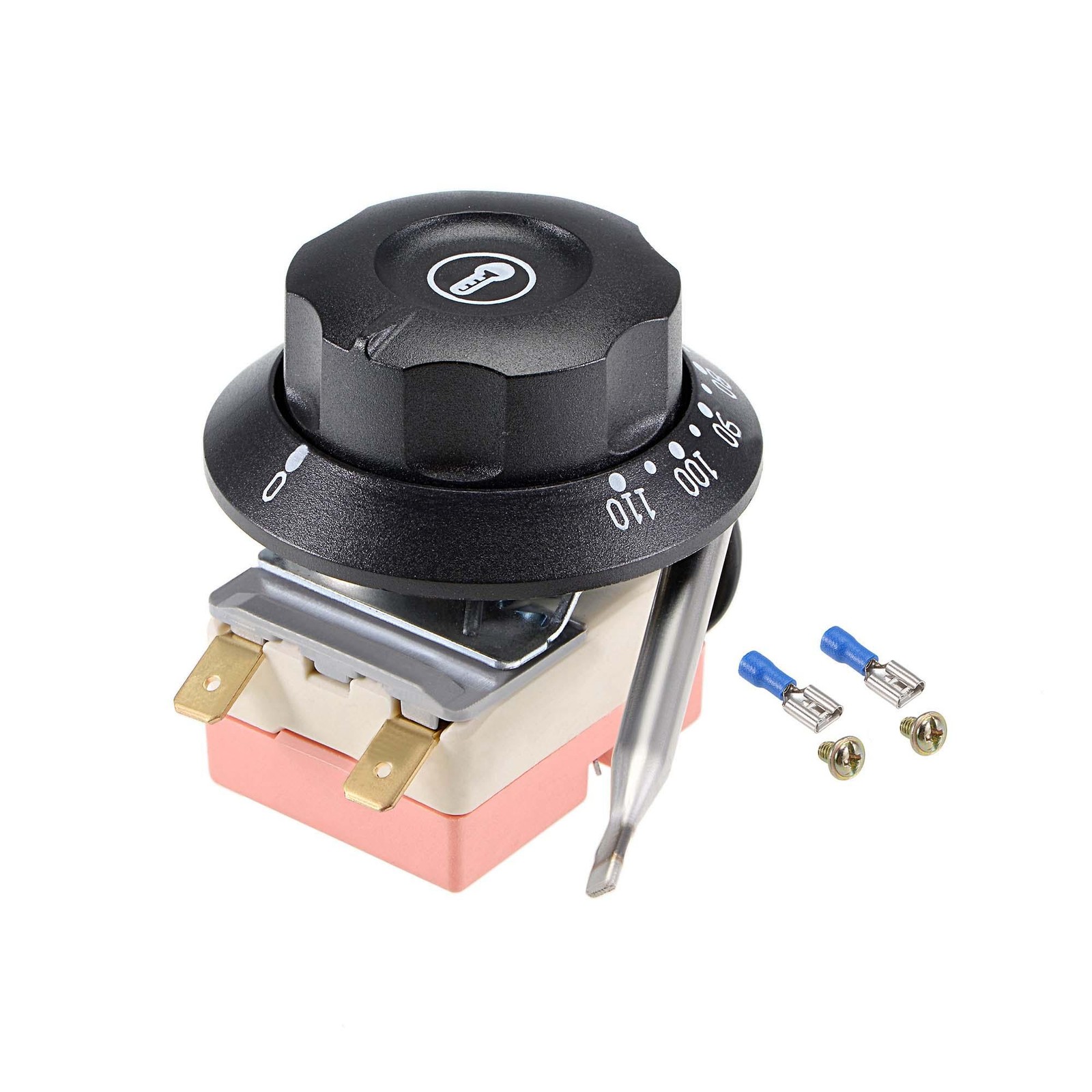 NC 250V 16A 30-110C Capillary Thermostat, 2m, with 2 Screws&2 Crimp Terminals
