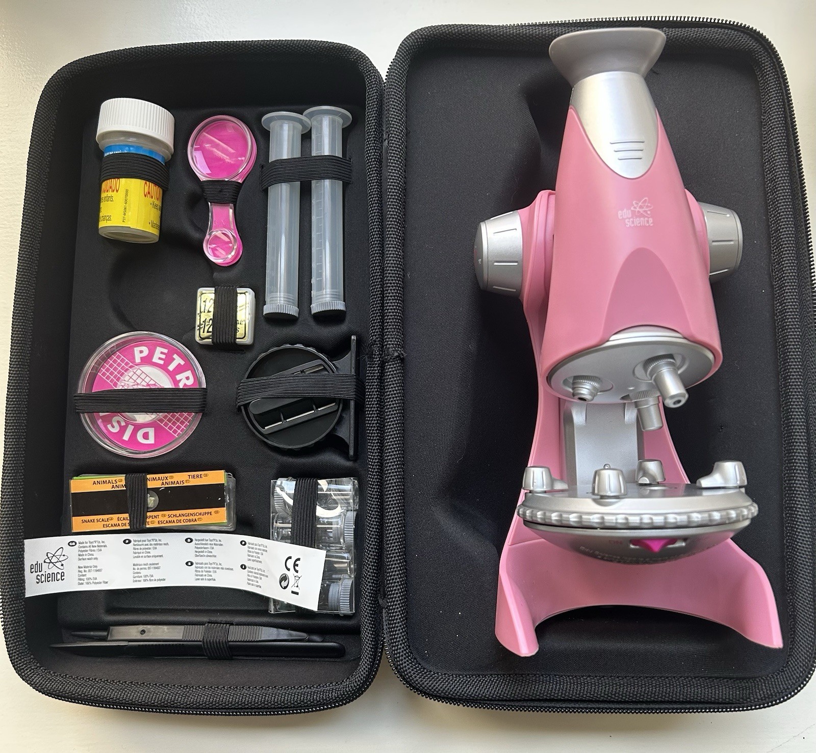 Edu Science Kids Microscope Set Pink/Silver w/ Carry Case & Accessories