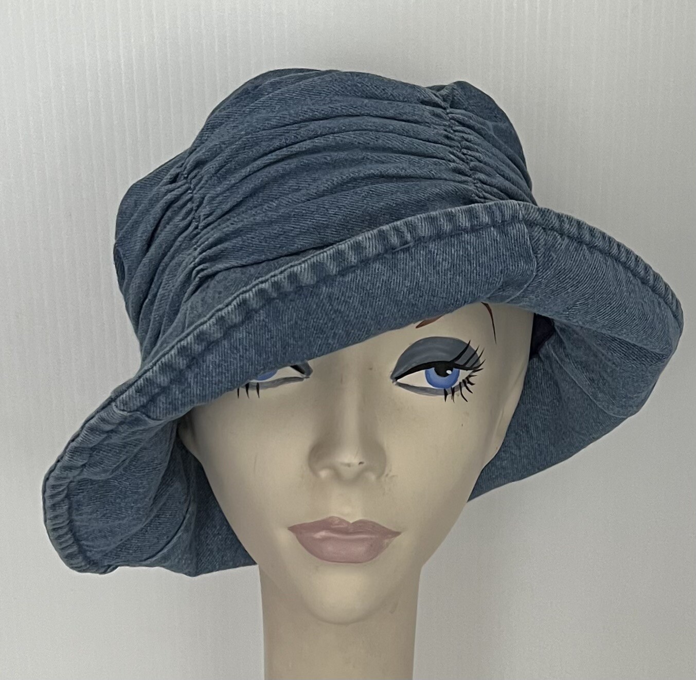NWT Cotton Denim Gathered Crown Crusher Style Hat with Flexible Brim LINED