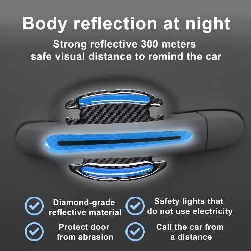 8Pcs 3D Door Handle Cup Protectors with Reflective Stripe, Anti-Sc Color: blue