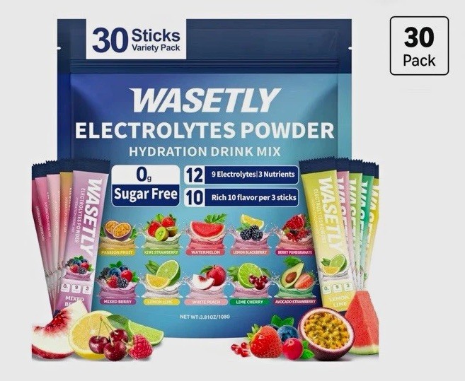 WASETLY Electrolytes Powder Drink Mix Sugar-Free Variety 30 Sticks