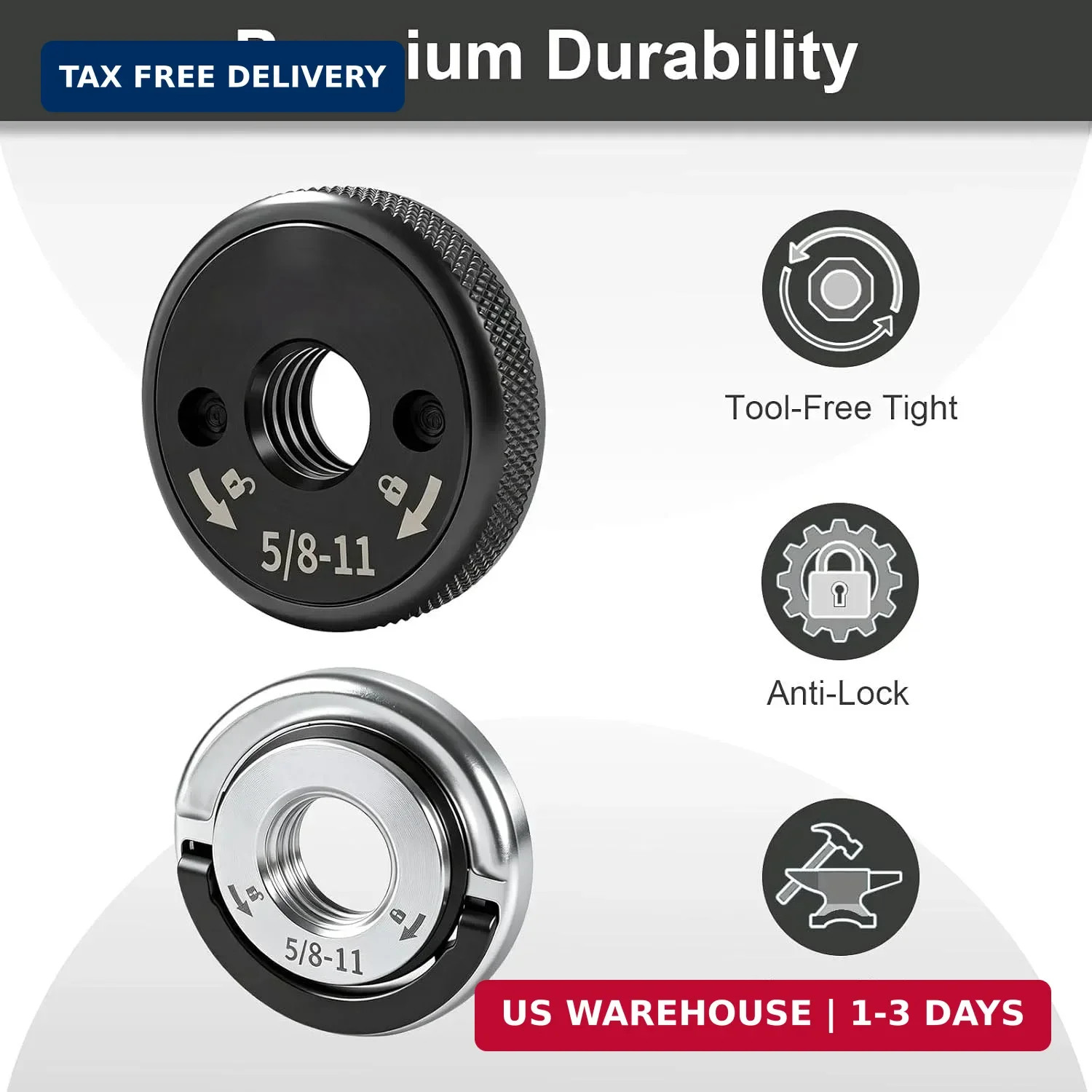 2-Pack 5/8"-11 Angle Grinder Flange Nuts, Tool-Free Quick Release Locking Kit. S