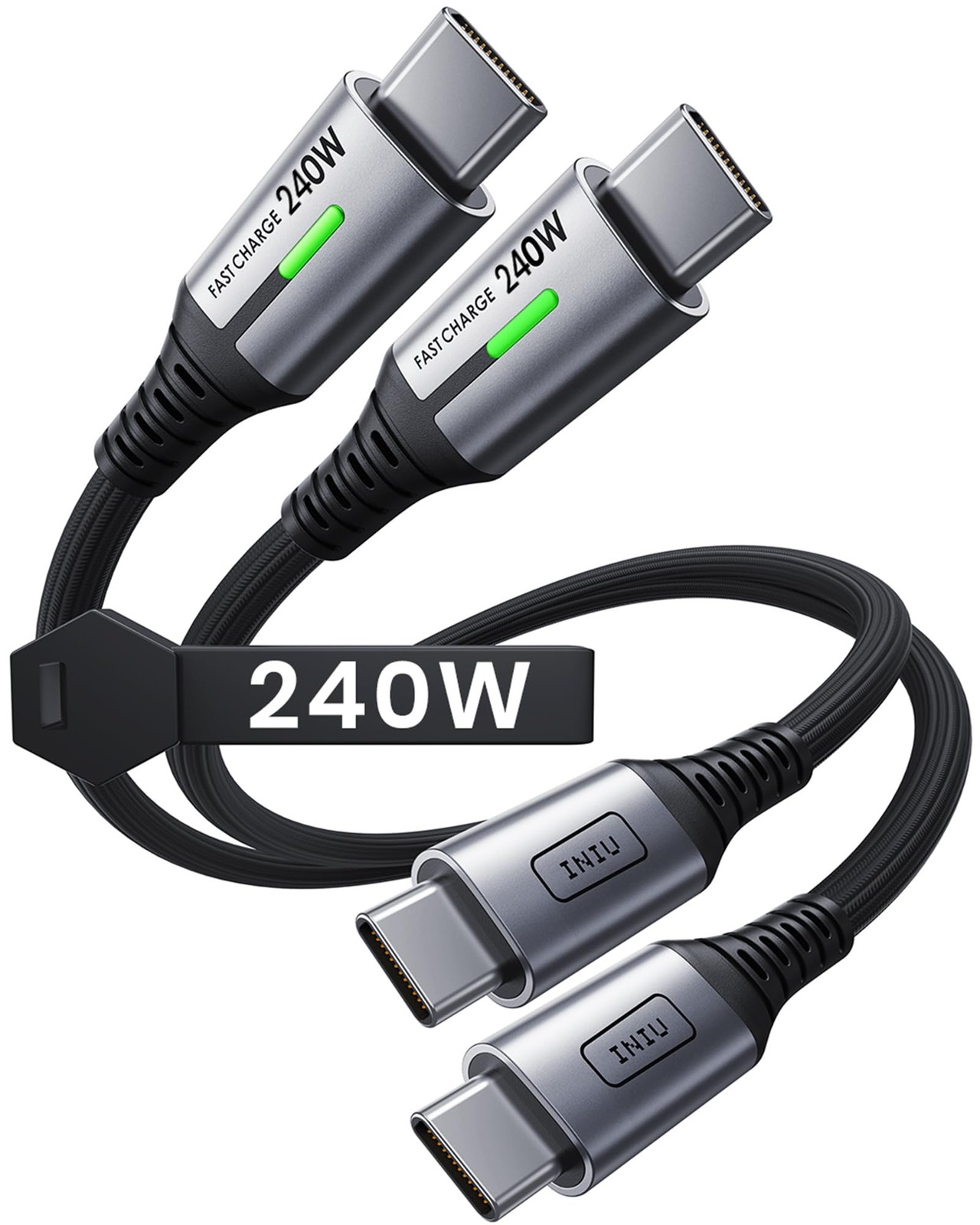 INIU USB C to C Cable, 240W Fast Charging Type C Charger 1ft+1ft, Black