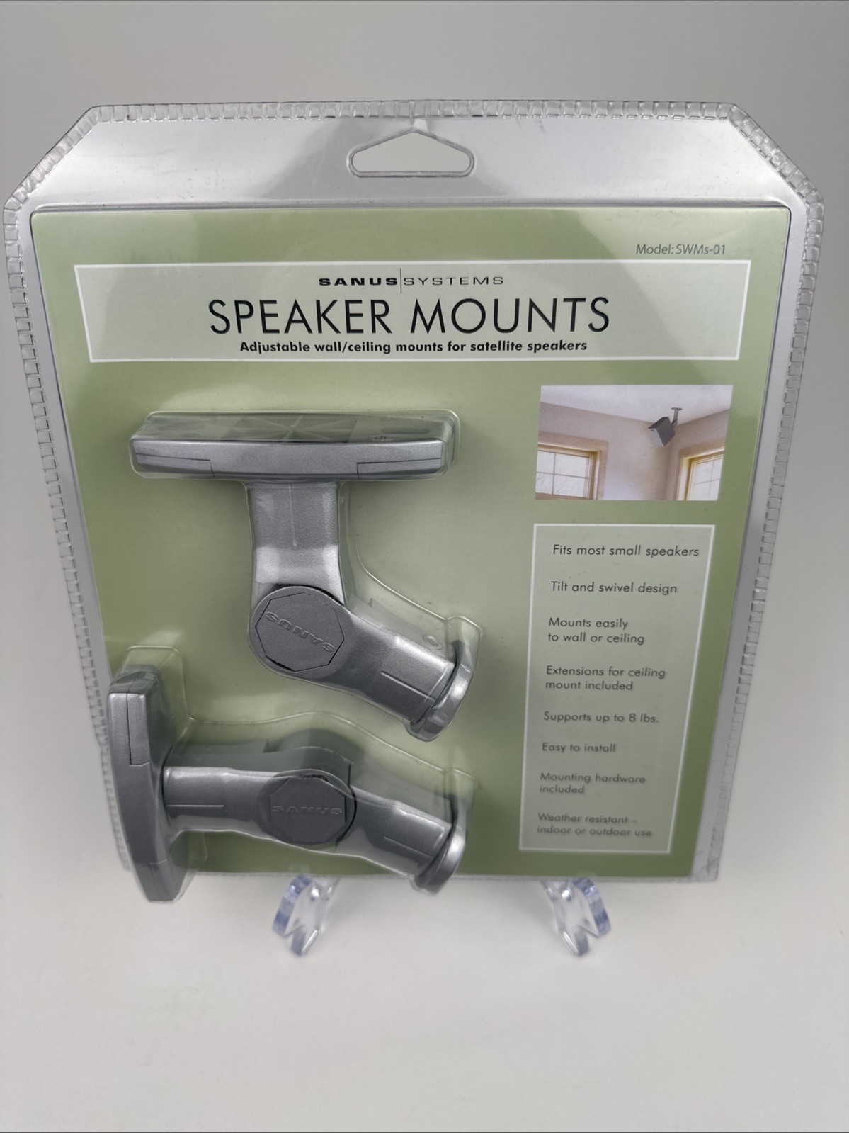 Sanus Satellite Speaker Mounts SWMS-01 Silver Wall Ceiling Mounts 8 lbs Pair New