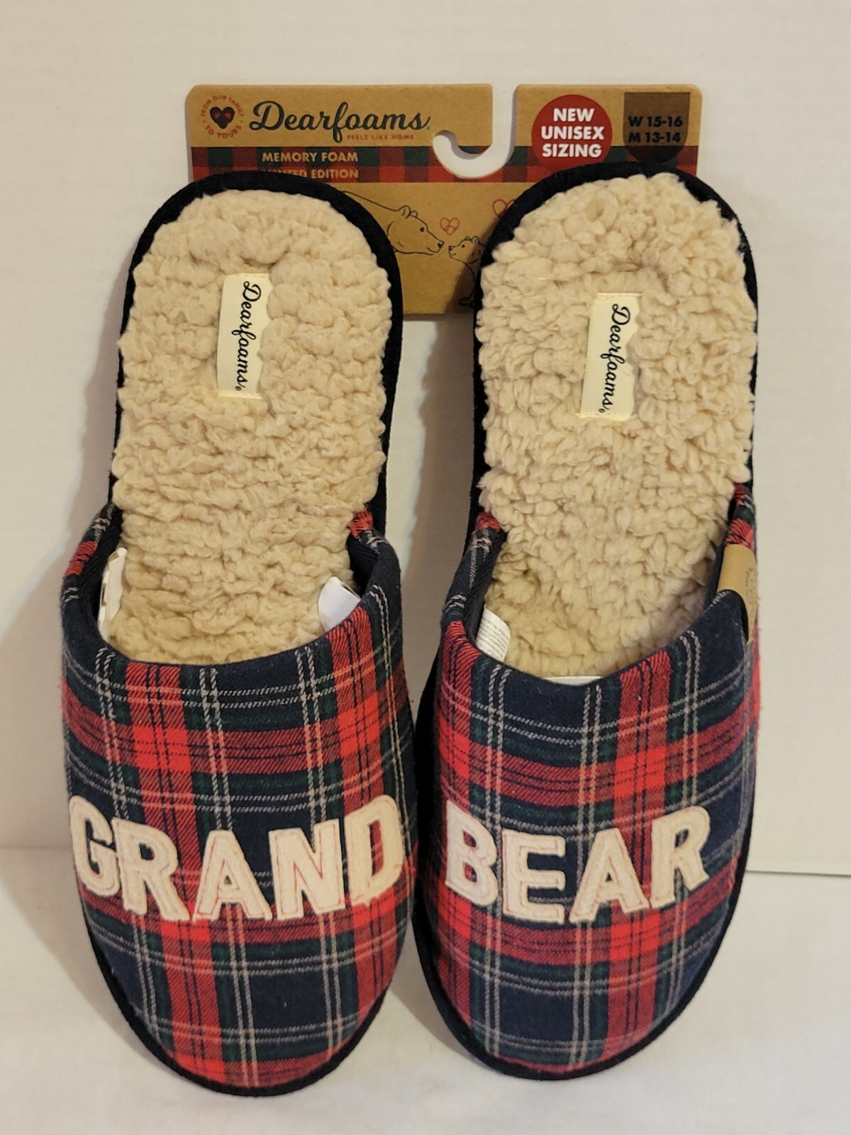 Dearfoams Unisex-Adult Grand Bear Plaid Clog Slipper W 15-16 M 13-14 NWT