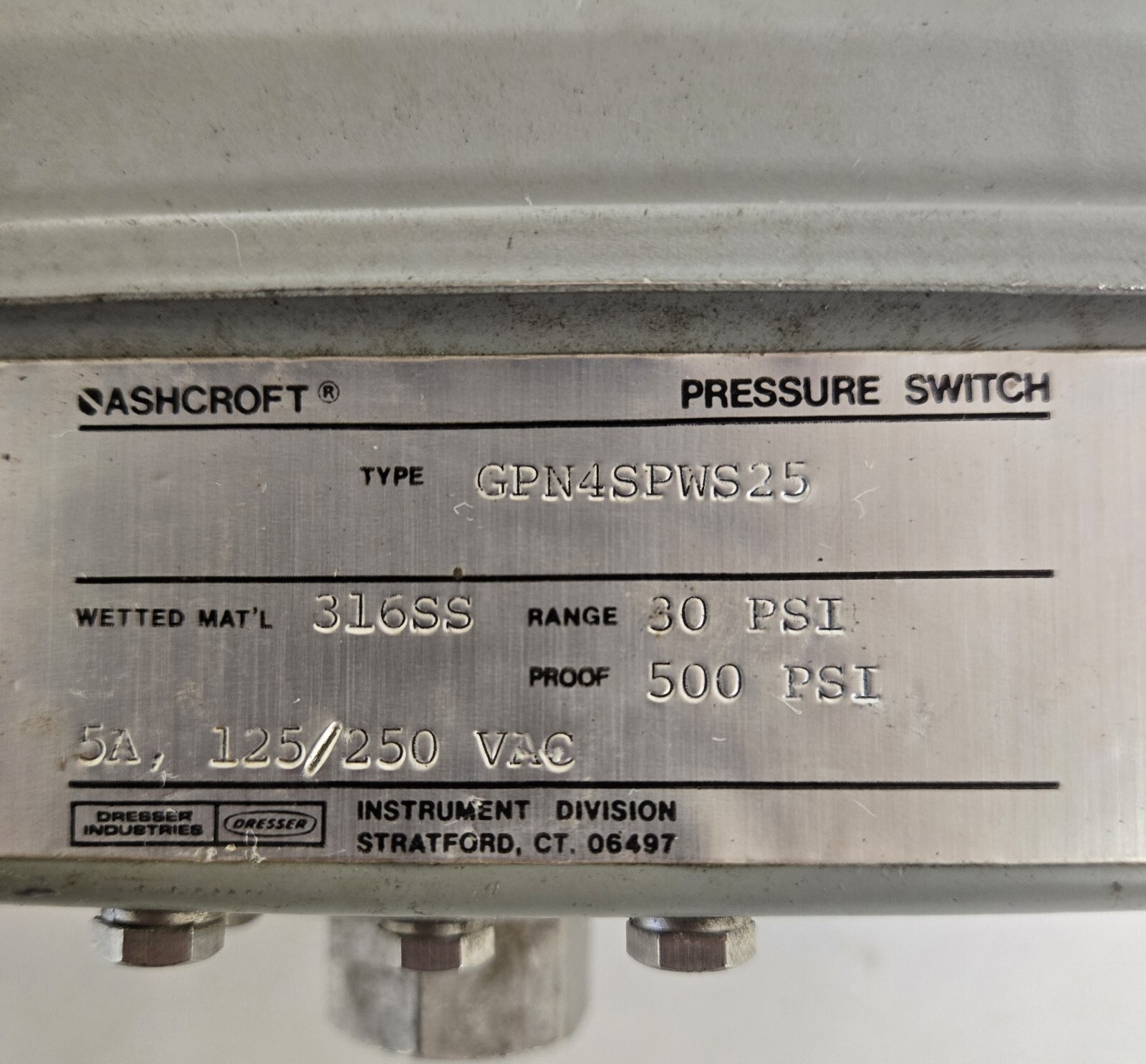 ASHCROFT PRESSURE SWITCH GPN4SPWS25.