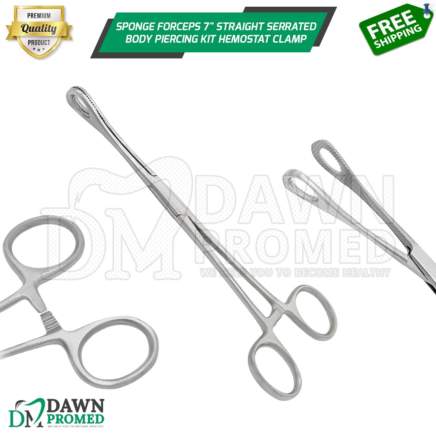 Sponge Forceps 7" Straight Serrated Body Piercing Kit Hemostat Clamp German Gr