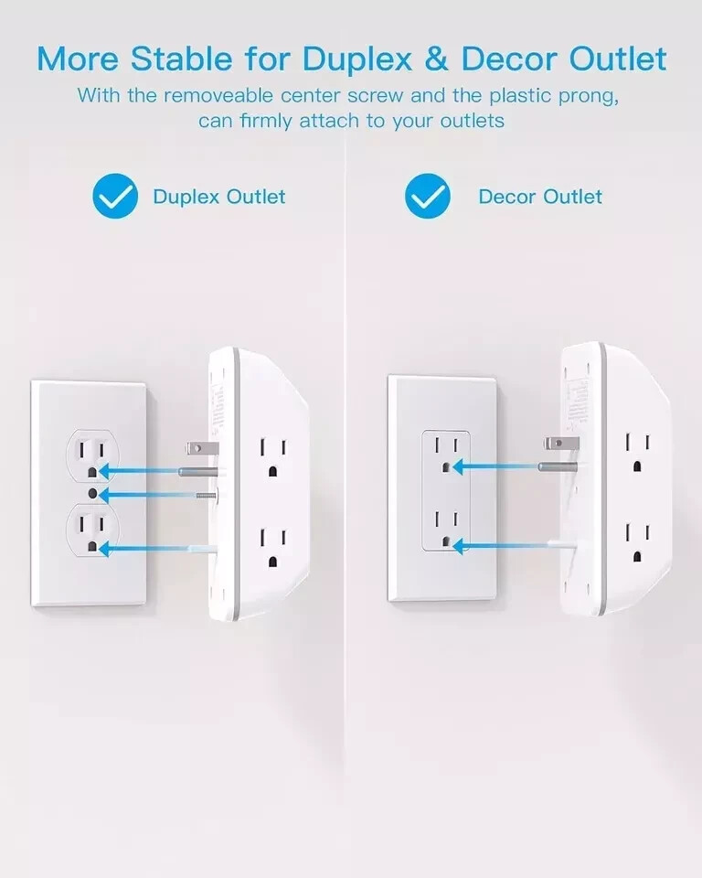 5 Outlet Extender Surge Protector Multi Plug Wall Adapter USB Charger Ports with