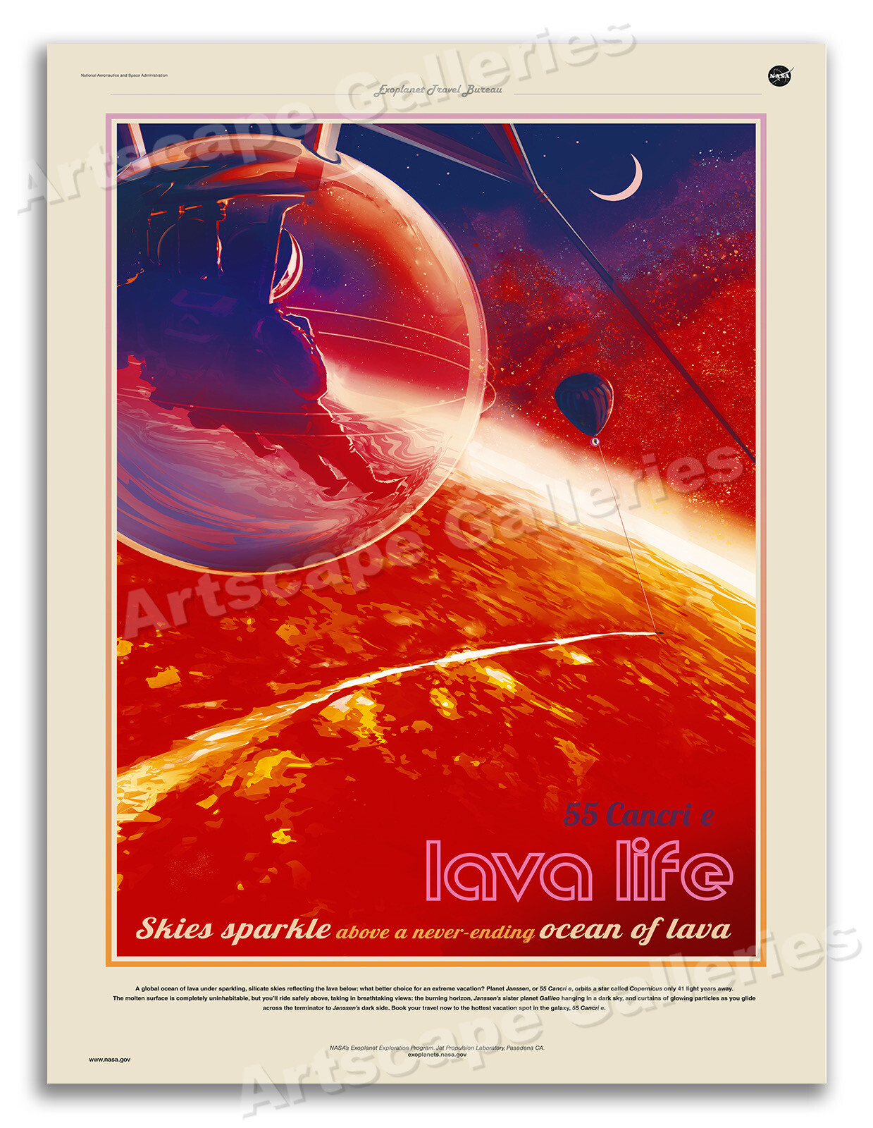 NASA Retro Space Tourism Travel Poster - "55 Cancri e" Lava Life - 18x24