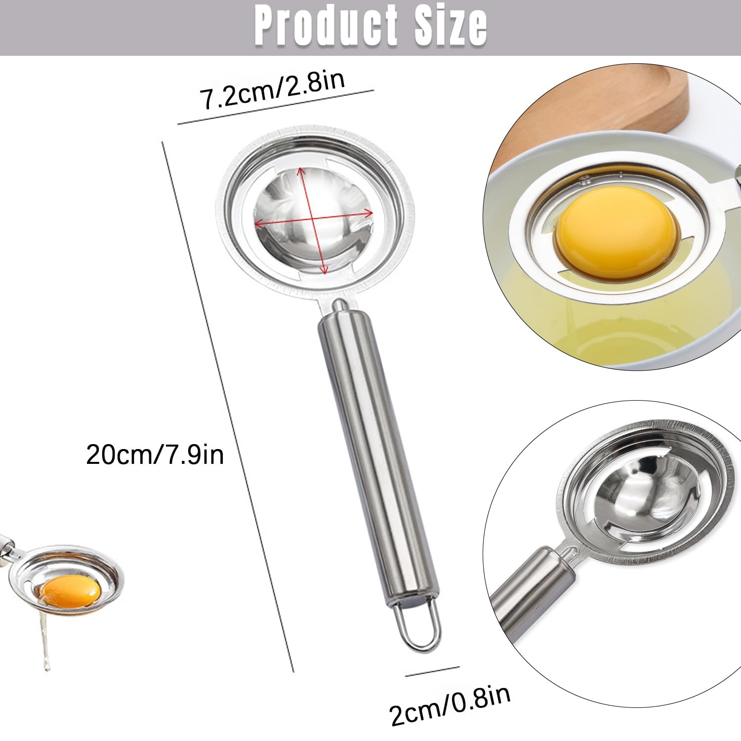 Egg Separator,Stainless Steel Yolk White Separation Tool Silver