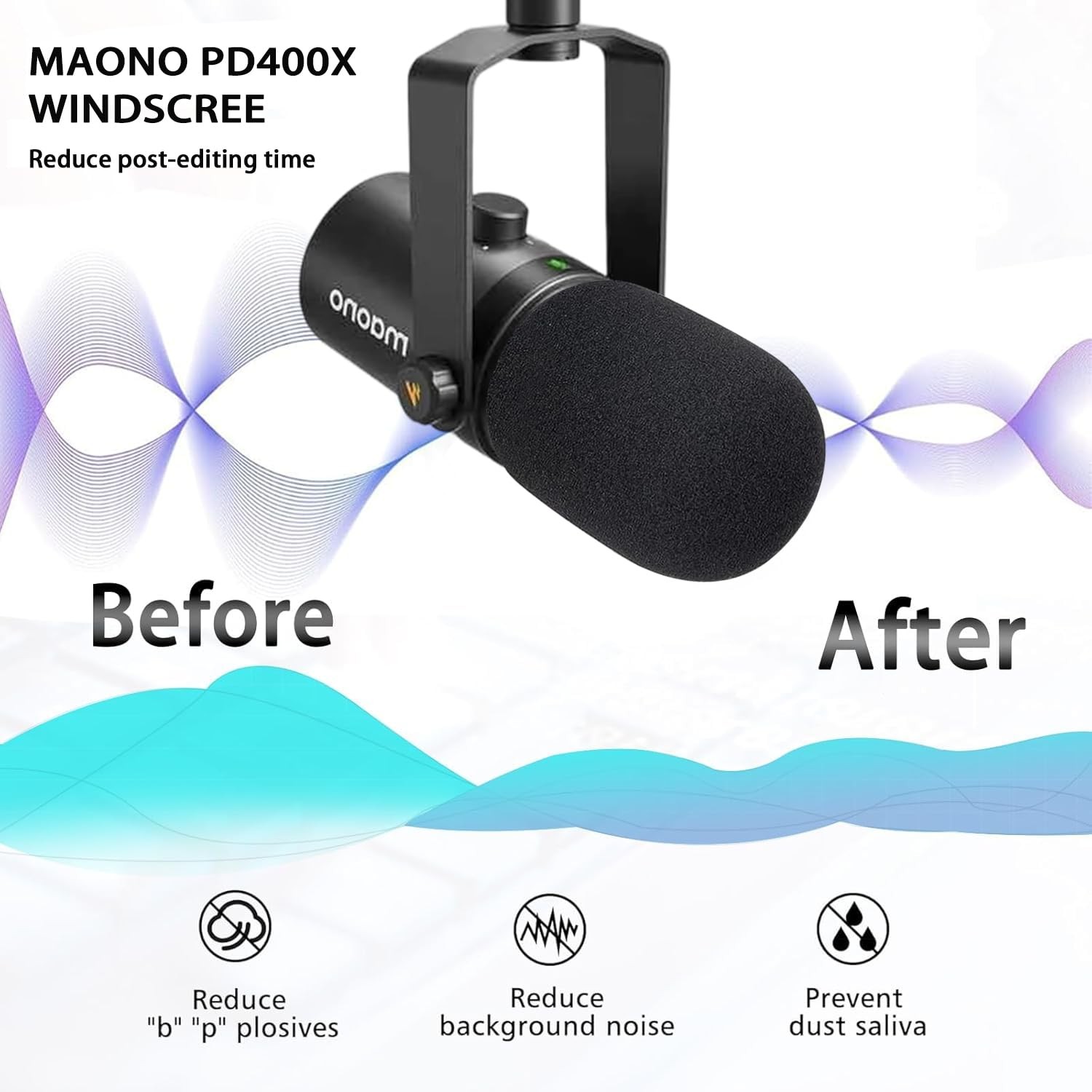 Microphone Windscreen for maono PD400X, PD400X Windscreen with Perfect Compat...