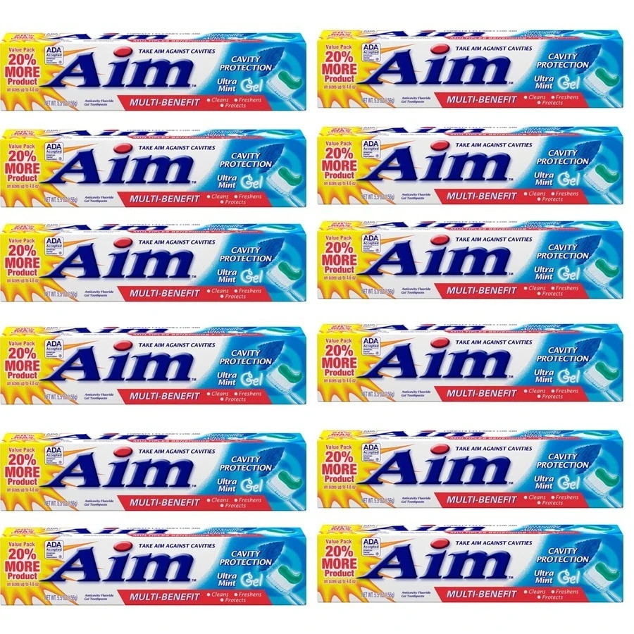 12x Aim Cavity Protection Multi-Benefit Ultra Mint Gel Toothpaste,  5.5 Oz