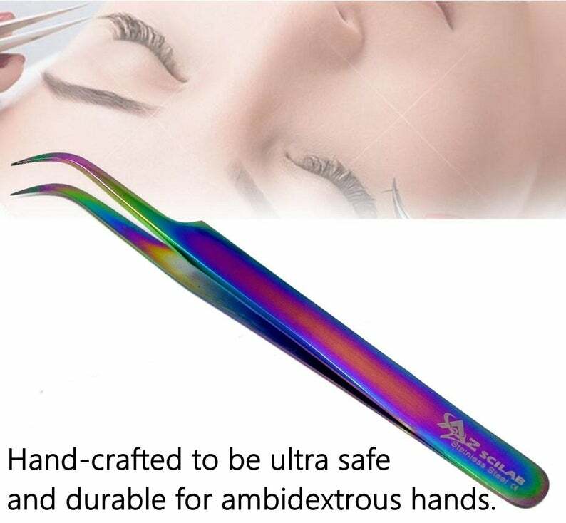 Stainless Steel Multi Rainbow Color 3D Eyelash Extension Tweezers Strong Curved