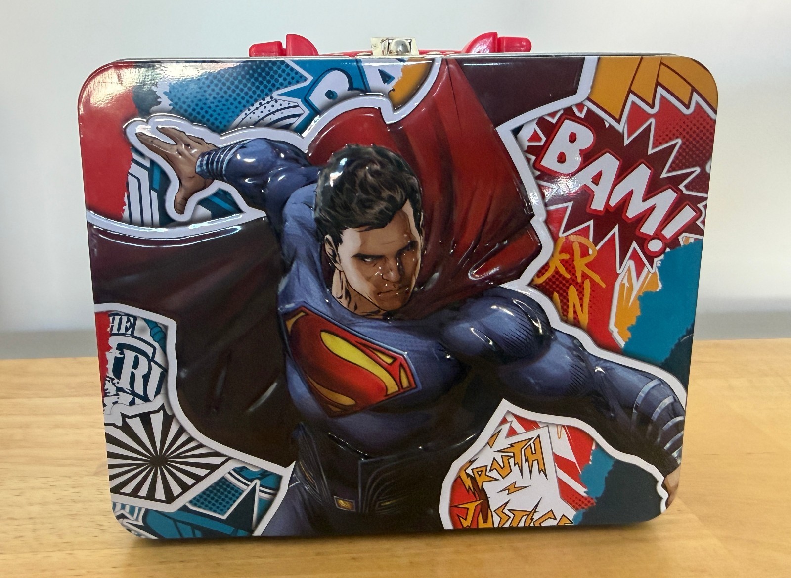 DC Comics Superman Batman Tin Lunch Box Embossed Metal Tote With Handle