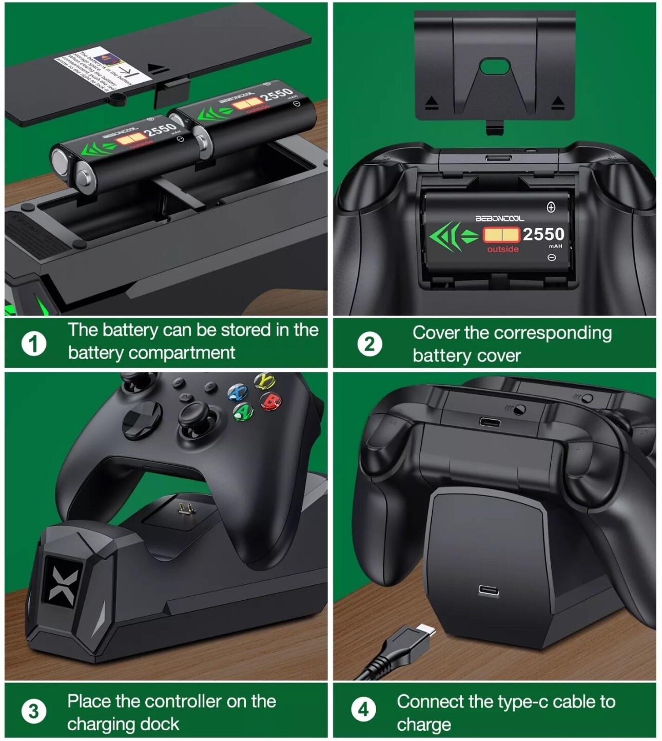 Xbox Series X S Controller Fast Charging Station Dock + Rechargeable Battery