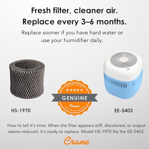 Evaporative Humidifier, Wick Filter, Dishwasher Safe Tank, UV Light, No White