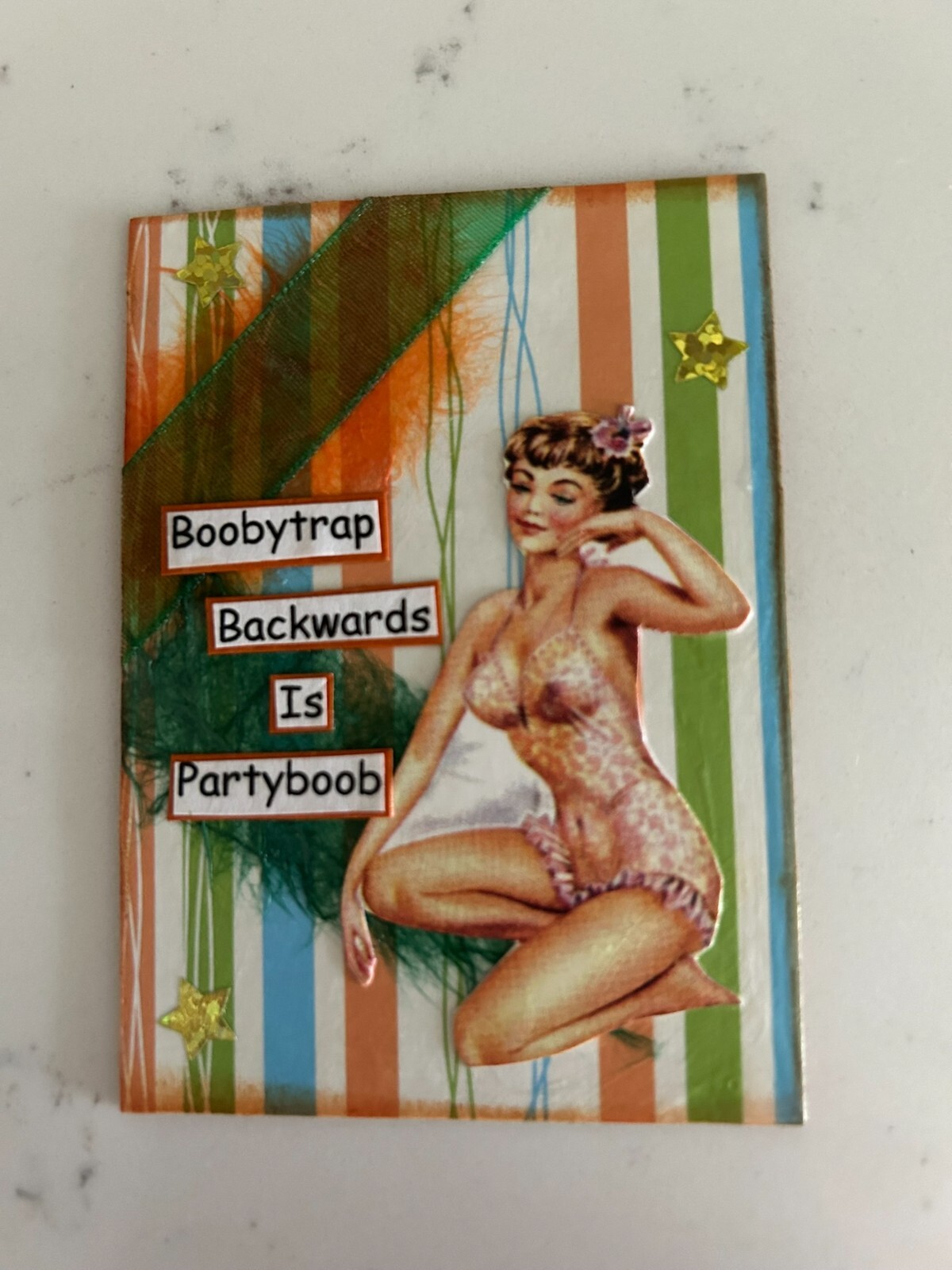 ACEO ATC Art Card Collage Original Ladies Women Boobytrap Party Boob