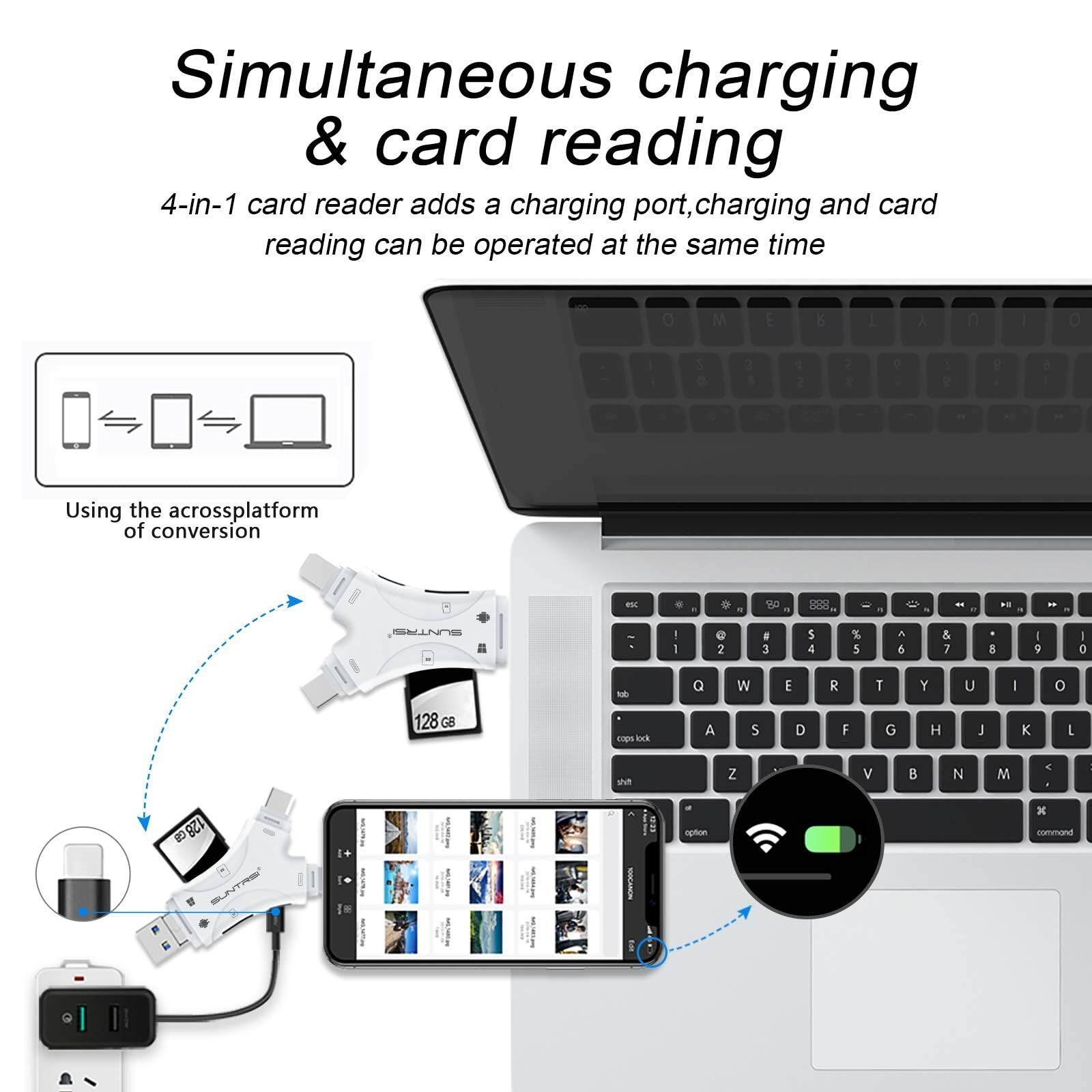 4 in 1 SD Card Reader for iPhone/iPad/Android/Mac - USB Type C Adapter